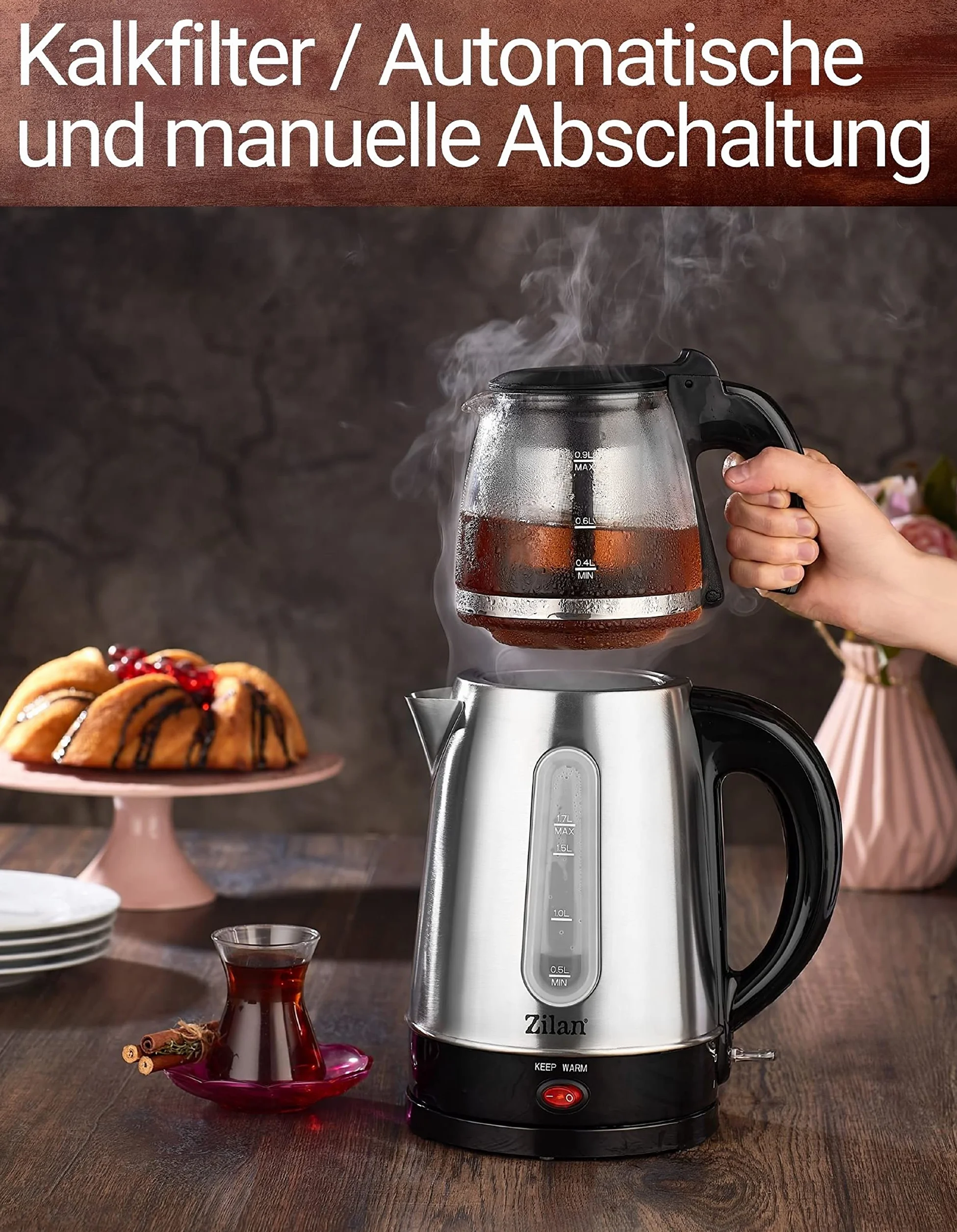 Zaparzacz do herbaty | 2200 W | zabezpieczenie przed przegrzaniem | w 100% wolne od BPA | szkło bezpieczne | filtr wapienny | ekspres do herbaty | czajnik elektryczny | Water Kettle | zaparzacz do
