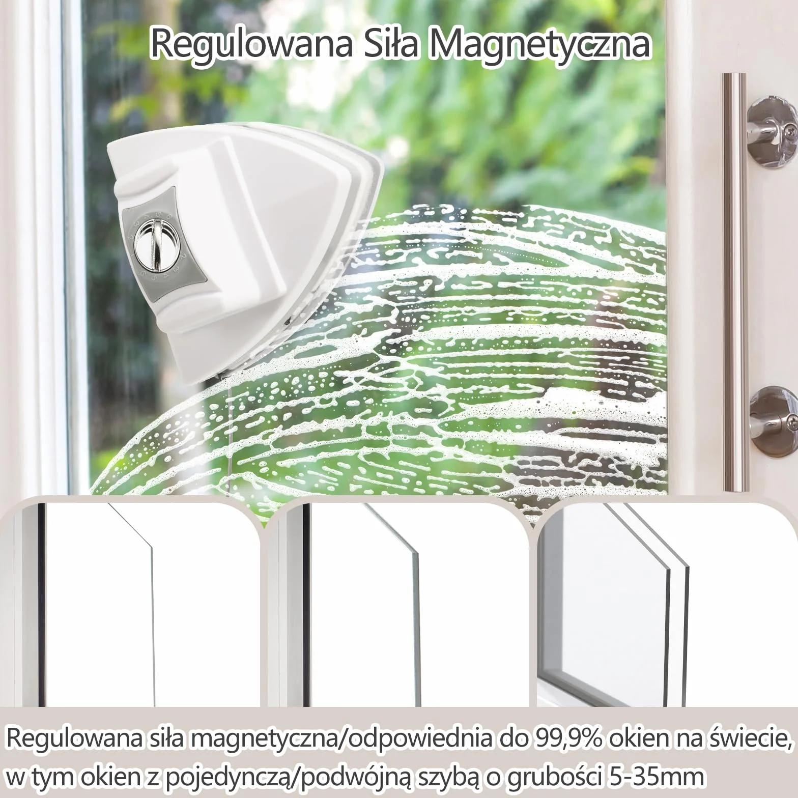 Mitclear Magnetyczna Myjka do Czyszczenia Okien, Środek do Czyszczenia Szkła, Dwustronna Szczotka do Czyszczenia Szyb w Wys Budynków(Szyby Pojedyncze/Podwójne Szybą) - Grubość 5-35mm