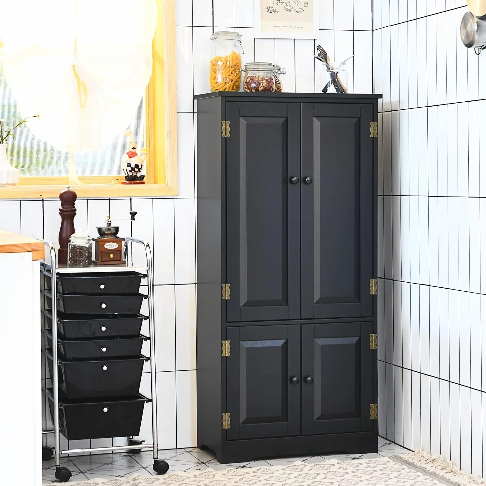 COSTWAY Uniwersalna szafka w stylu vintage, szafka na korytarz z regulowanym regałem, szafka łazienkowa na pranie, drewniana szafka do przechowywania, styl dworkowy, do kuchni, salonu, sypialni