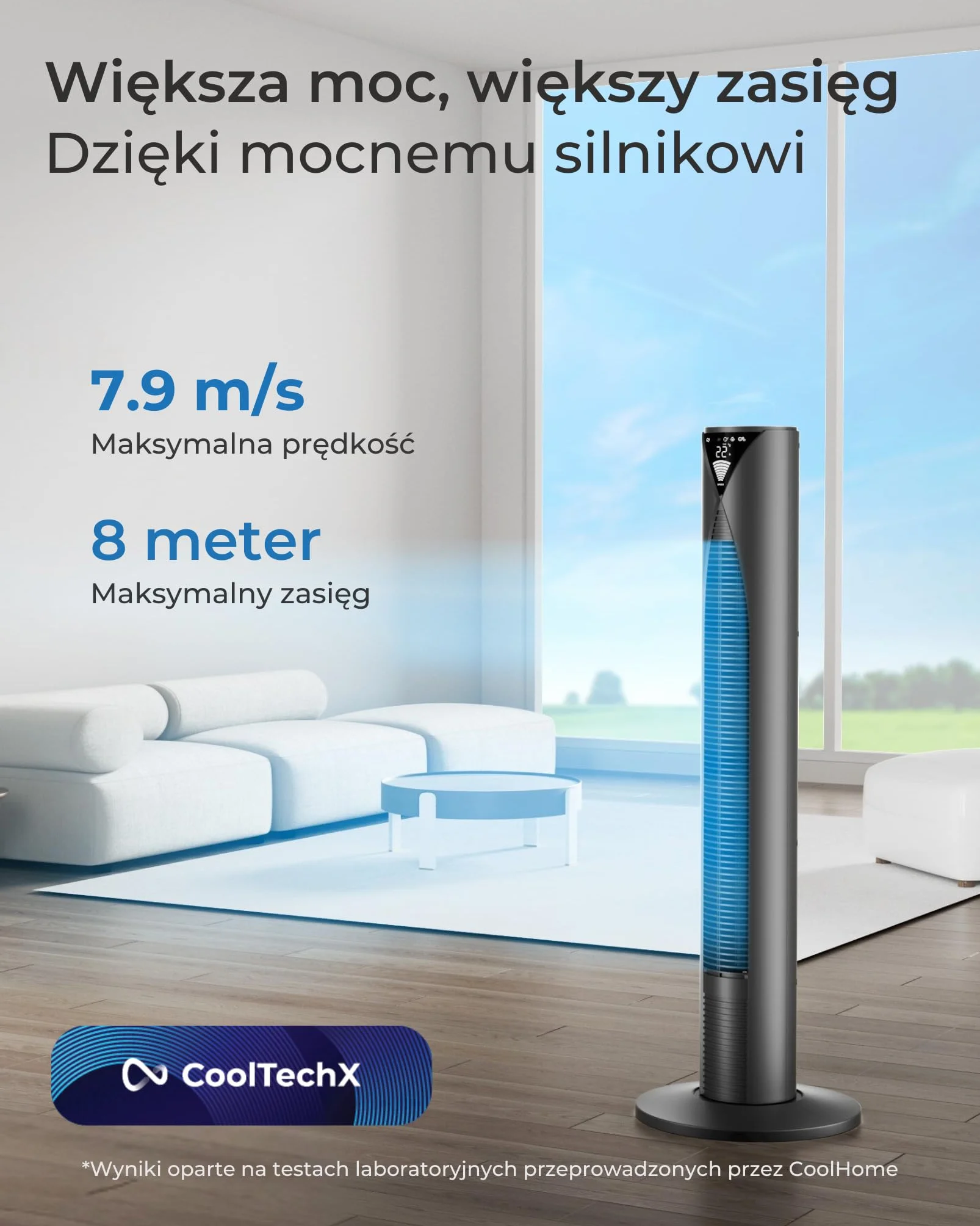 CF2205 - wentylator wieżowy z pilotem zdalnego sterowania - 96 cm - ściemniany ekran LED - czarny
