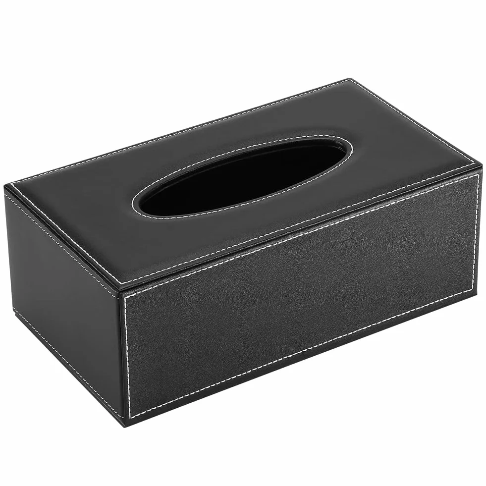 KINGFOM™ Prostokątny skórzany uchwyt na pudełko na chusteczki do domu, biura, samochodu, dekoracja samochodowa (czarny)