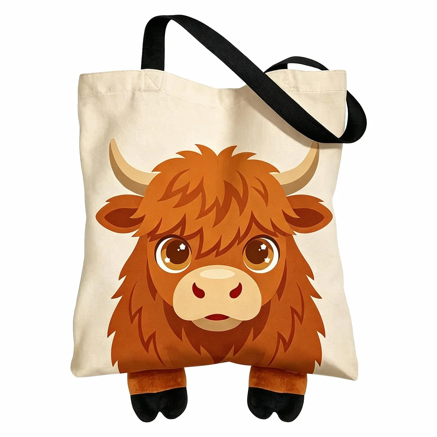 Onperpoe Torba materiałowa Highland Cow torba jutowa z nadrukiem z zapięciem na magnes, torba materiałowa Canvas Tote Bag szkocka wołowina górska torba na zakupy krowa Highland Prezenty Torba do