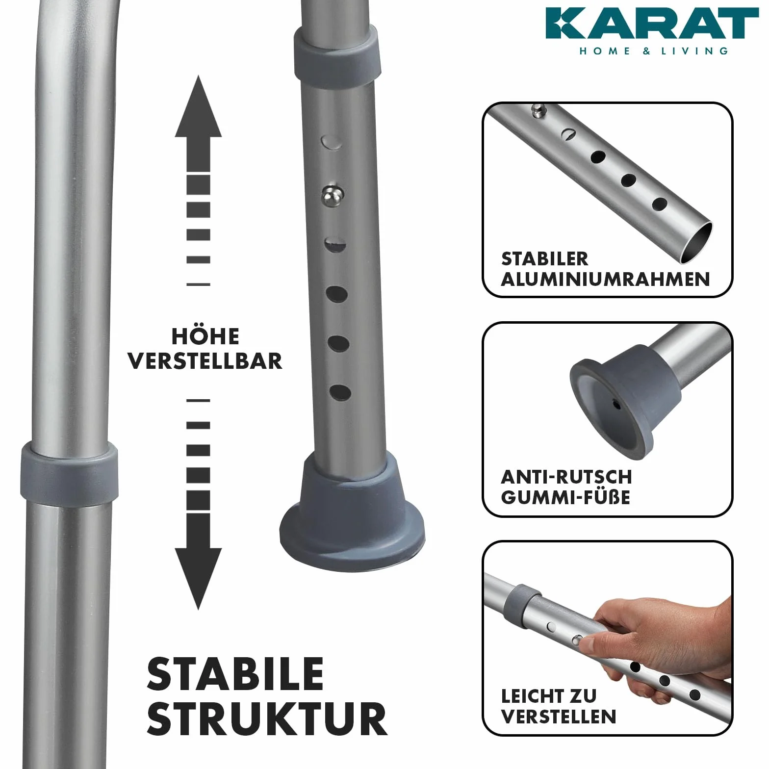 KARAT Taboret prysznicowy obracany 360° krzesło prysznicowe 150 kg z regulacją wysokości antypoślizgowe