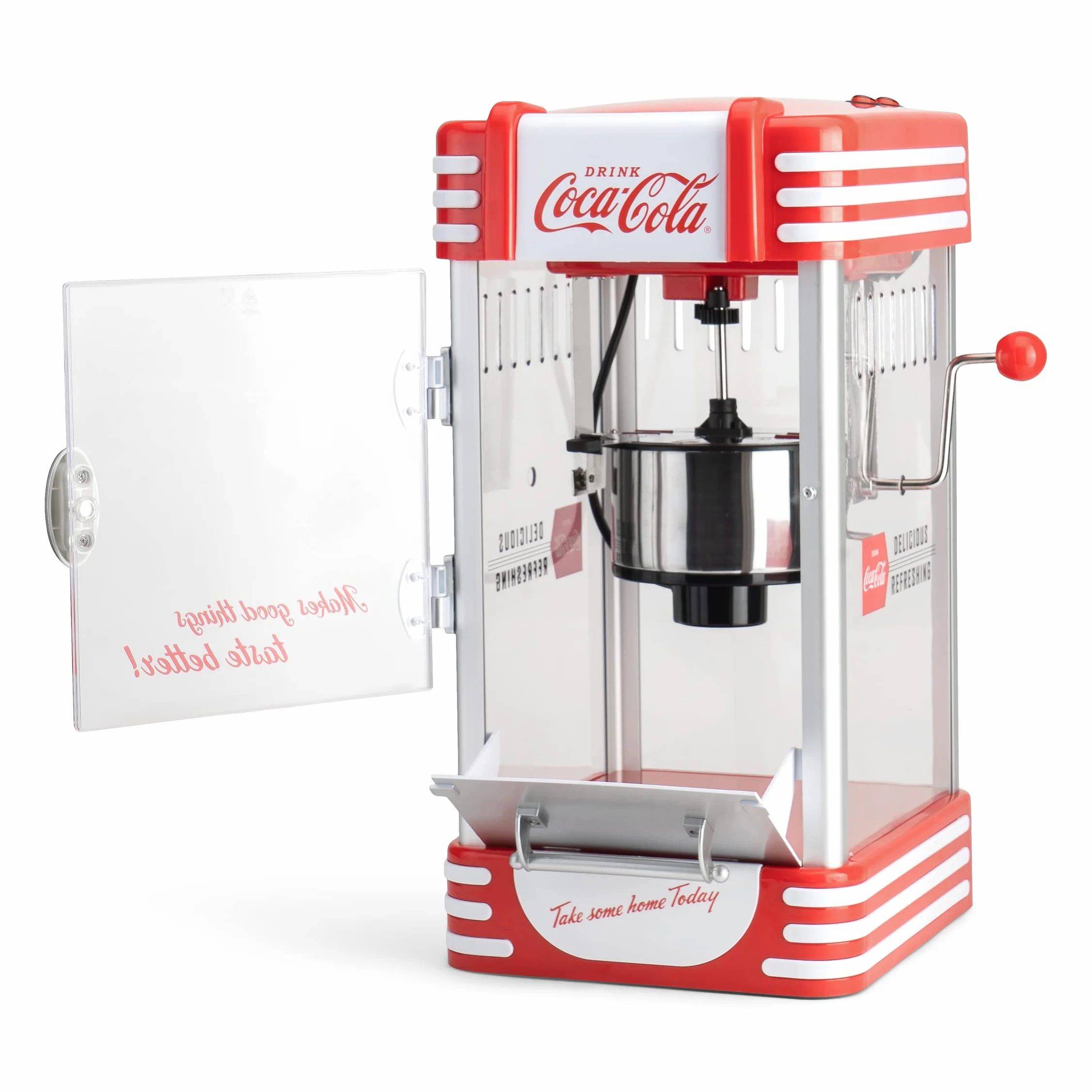 Salco Coca-Cola maszyna do popcornu – urządzenie do robienia popcornu w stylu retro w kolorze czerwonym (lata 50-tete), styl kinowy, czajnik ze stali nierdzewnej z powłoką zapobiegającą przywieraniu,