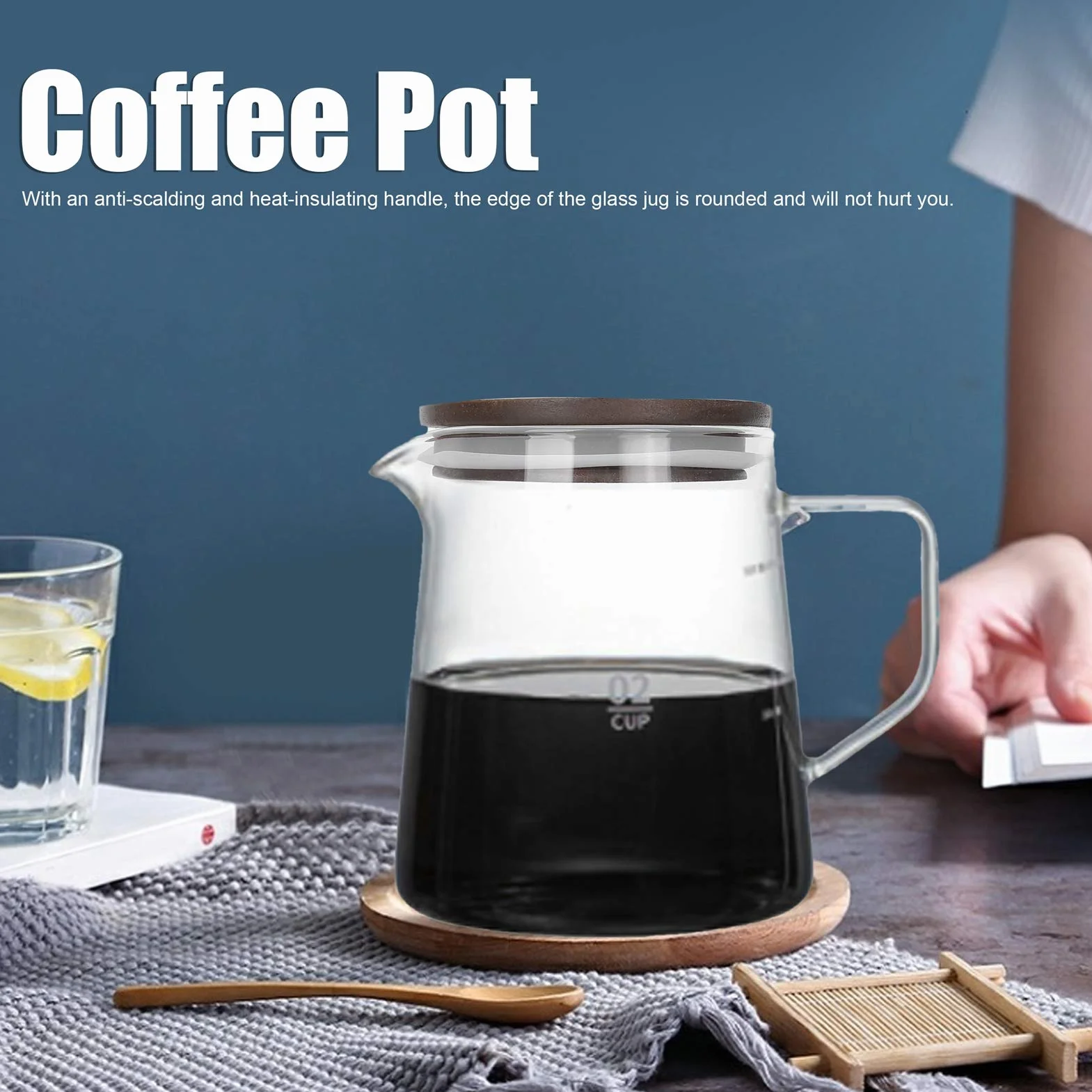 Fafeicy Szklana Karafka do Kawy z pokrywką, Uchwyt Termoizolacyjny Dwuwarstwowa Konstrukcja Przezroczysty Dzbanek do Kawy na Sok, herbatę, Mleko 300 Ml 500 Ml (500ML)
