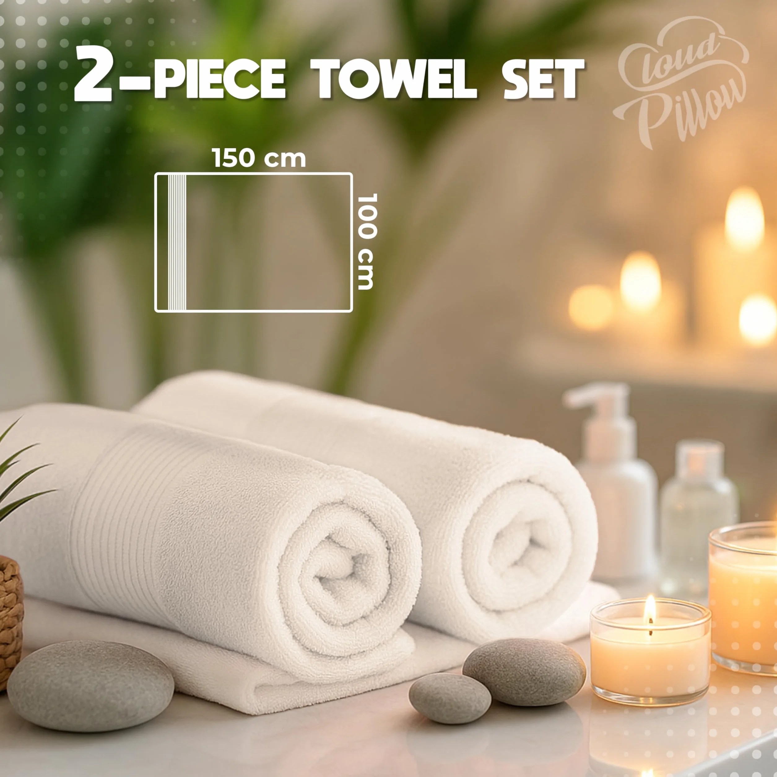 Ręczniki kąpielowe Cloud Pillow, 2 sztuki, 100 x 150 cm – 100% bawełny, ręczniki kąpielowe – 500 g/m², miękkie, chłonne i wytrzymałe, z certyfikatem Oeko-Tex - idealne do hotelu, spa i dla gości