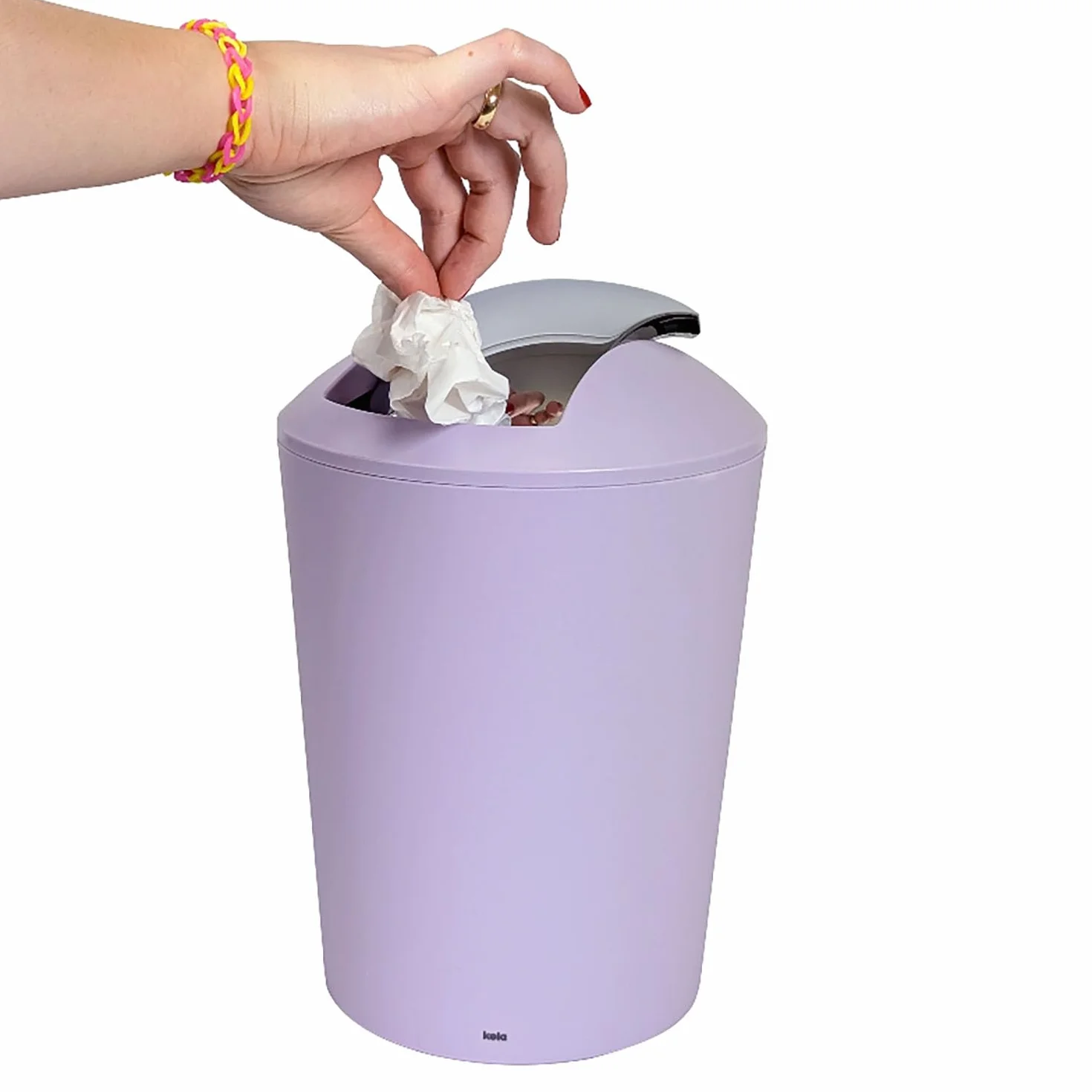 kela Kosz na śmieci z uchylną pokrywą, fioletowy, 5 l, z uchylną pokrywą, tworzywo sztuczne, MARTA, kosz na śmieci do łazienki, pastelowy fioletowy matowy