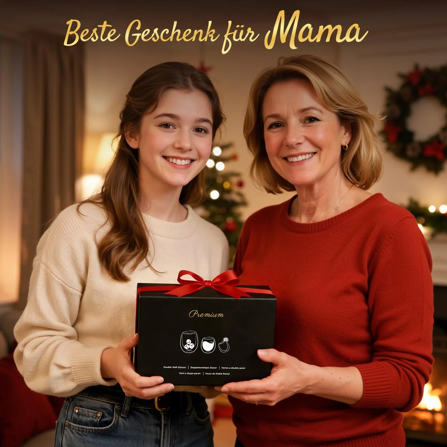 glastal Szklanki do latte macchiato Premium zestaw 2 szt. | MAMA | bez wysuszonego otworu - szklanki do kawy o podwójnych ściankach 350 ml, szklanki do kawy, na prezent dla mamy, na urodziny, Dzień