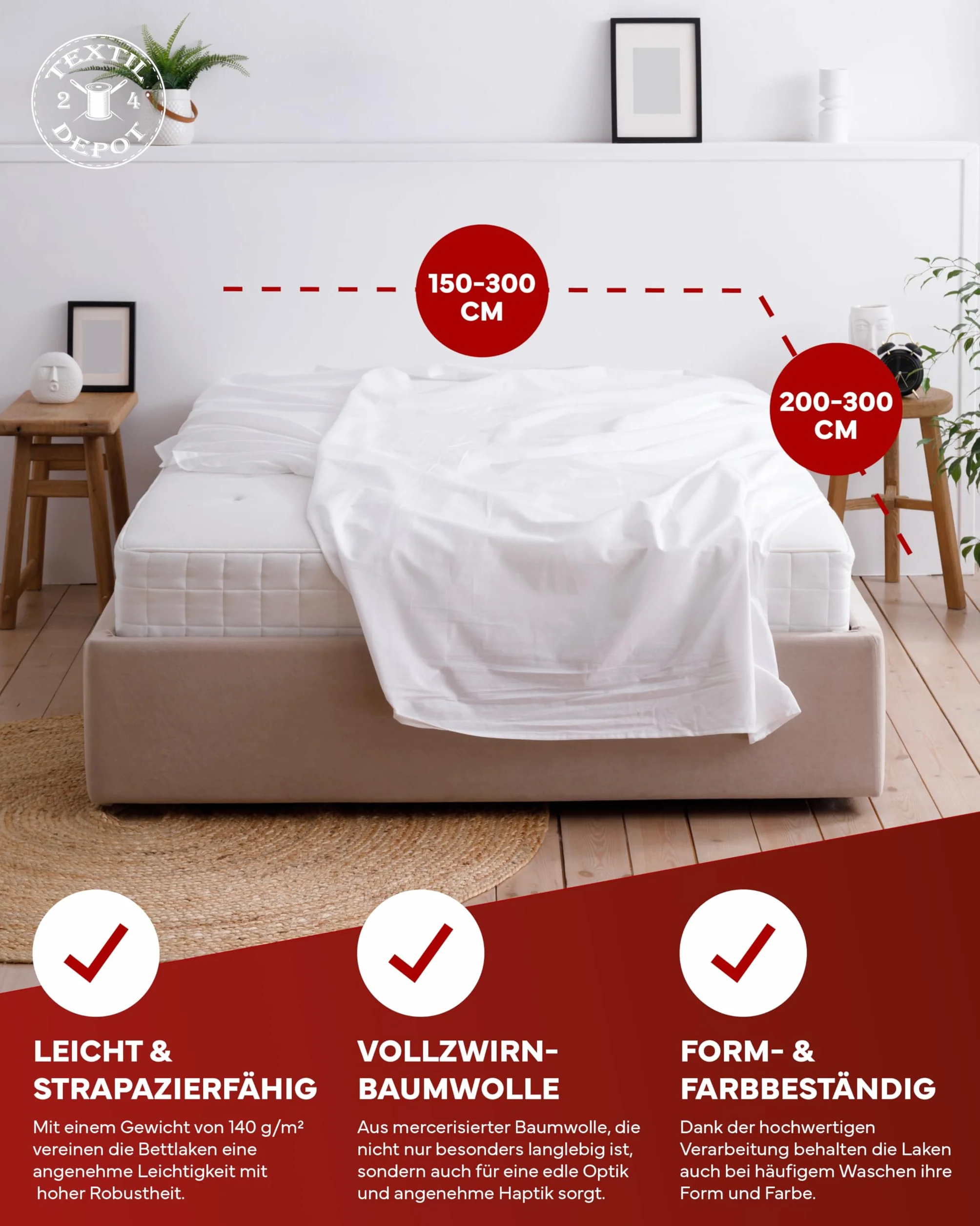 Gładkie płaskie prześcieradło 150 x 200 cm białe 100% bawełna bez gumki