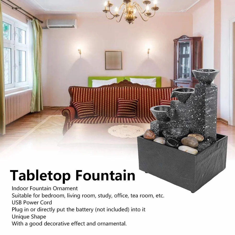 Cocoarm Fontanna pokojowa z oświetleniem LED, fontanna stołowa, blat stołu, wodospad, fontanna USB, do dekoracji wnętrz i biura