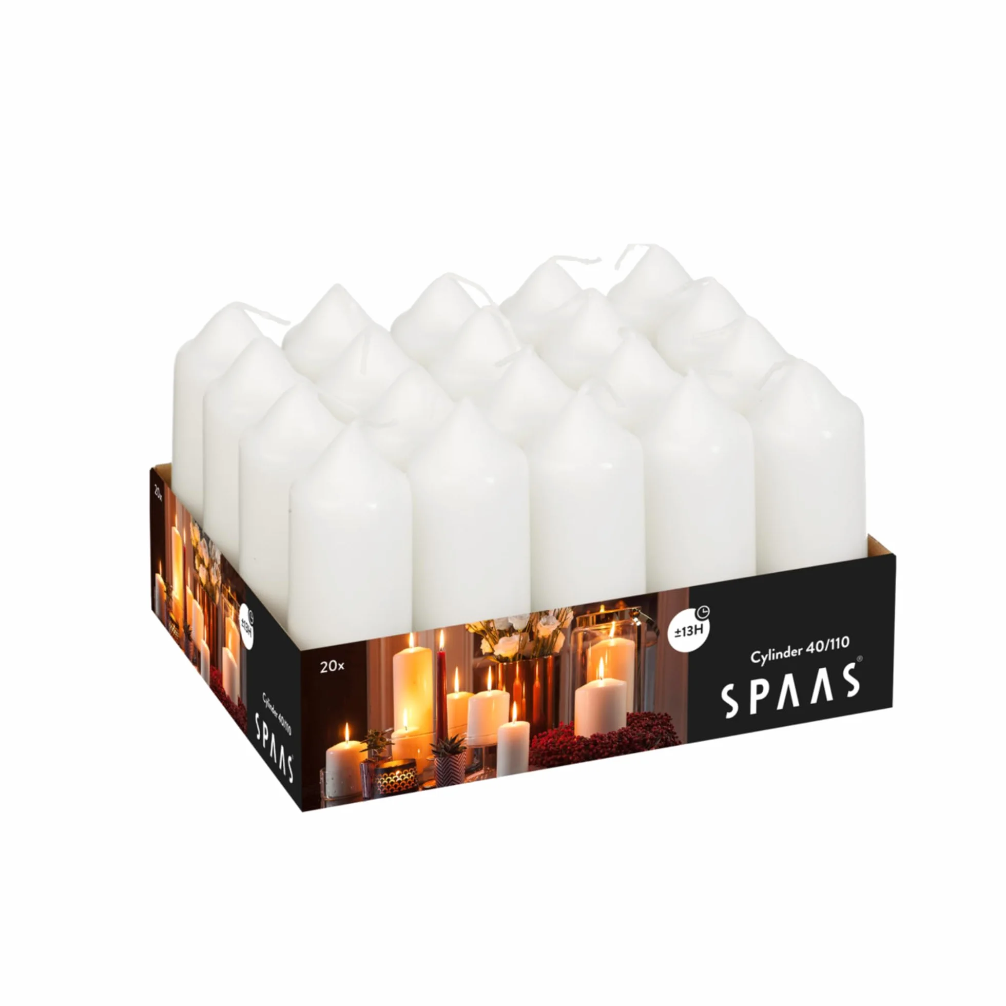 Spaas Unscented Pillar Candles 40/110 mm 13 Hours White Set of 20