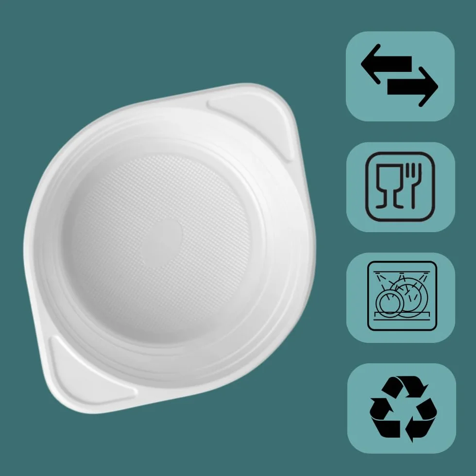 RAGO® Talerze na zupę 500 ml, miski do zupy, wielokrotnego użytku, 100 sztuk, plastikowe miski, pojemniki na zupę, okrągłe z uchwytem na 500 ml, talerze do zupy z polipropylenu, wielokrotnego użytku,
