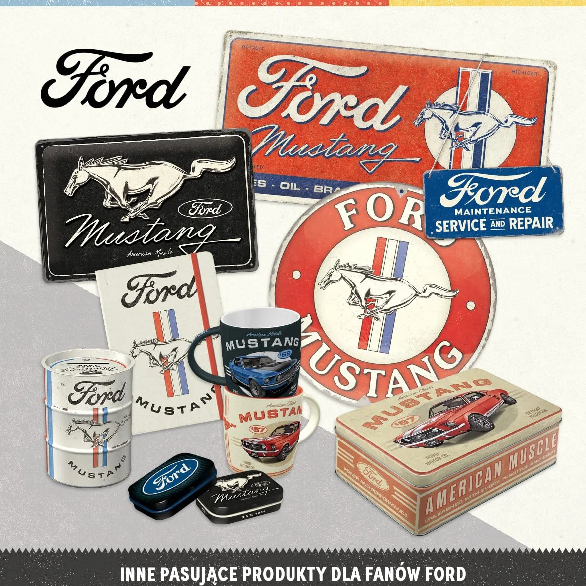 Nostalgic-Art Retro magnesy na lodówkę, 9 sztuk, Ford Mustang – The Boss – Pomysł na prezent dla miłośników Forda, Official License Product (OLP), zestaw magnesów, Styl vintage
