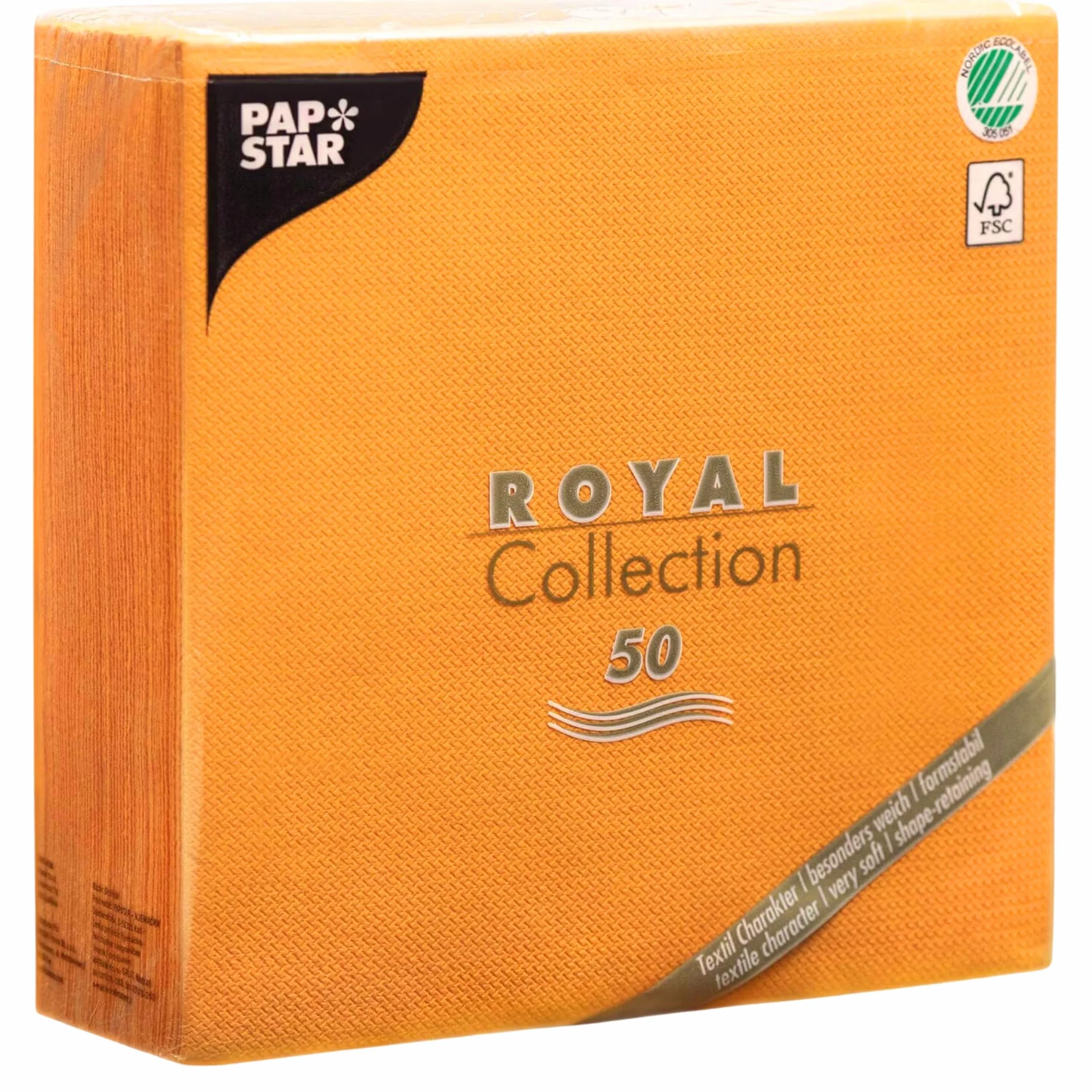 Papstar, 50 serwetek "ROYAL Collection" składane na 1/4 40 cm x 40 cm pomarańczowe, #82219