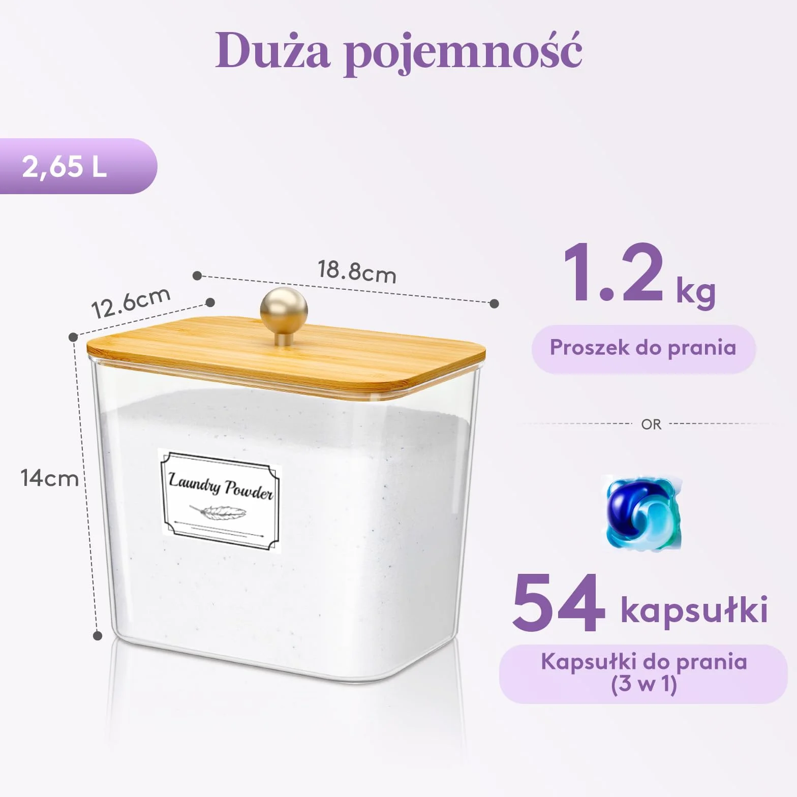 Lifewit Zestaw 3 Pojemników Kapsułki z Etykietami i Lyżeczkami, Pojemnik Proszek do Prania z Bambusową Pokrywką, Pudełko Proszek, Pojemnik do Przechowywania w Pralni