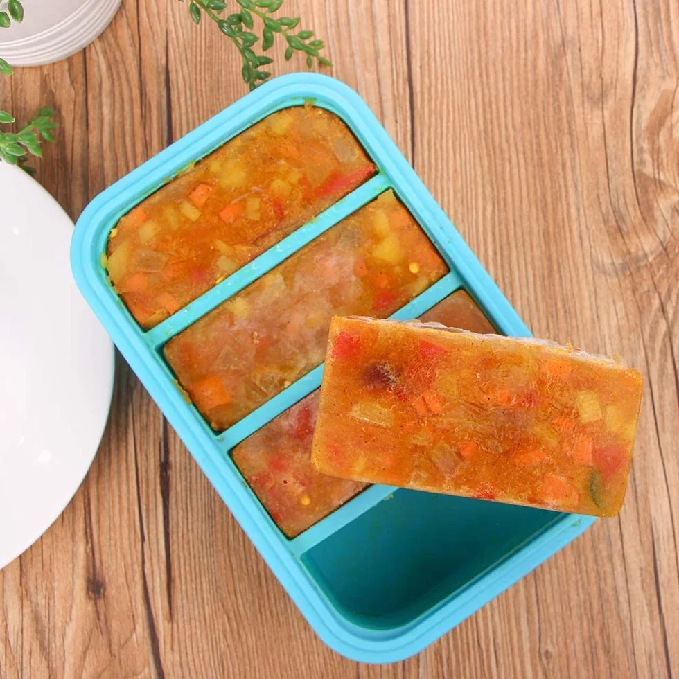 Webake Silikonowe pojemniki do zamrażania żywności z pokrywką, 250 ml, bardzo duża taca na kostki lodu do zupy, bulionu, sosu, masła, przygotowywania posiłków