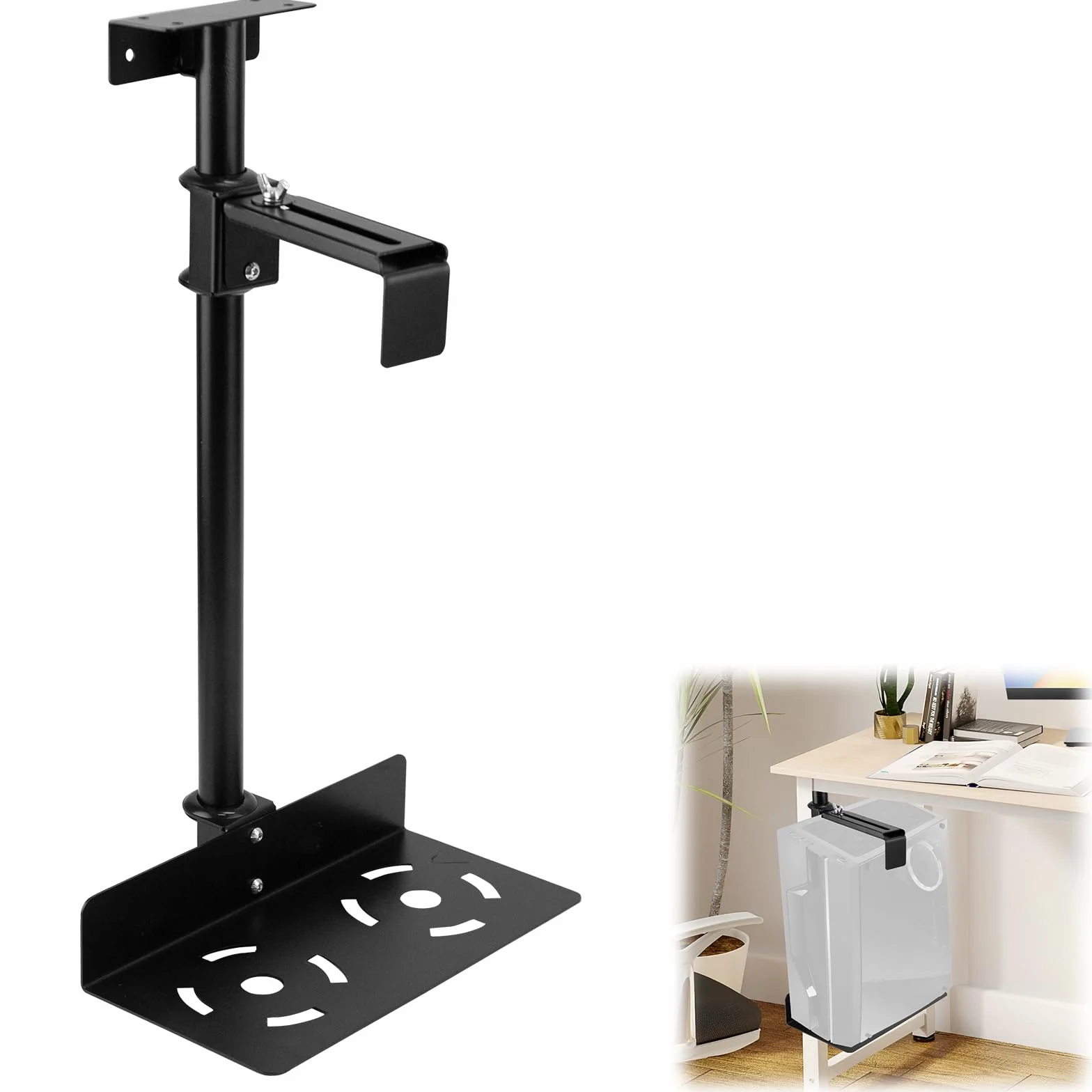 Uchwyt do komputera pod biurko, obudowa PC, uchwyt na PC, regulacja wysokości i szerokości, obracany o 360°, uchwyt ścienny do komputera, do domu, biura, pokoju zabaw