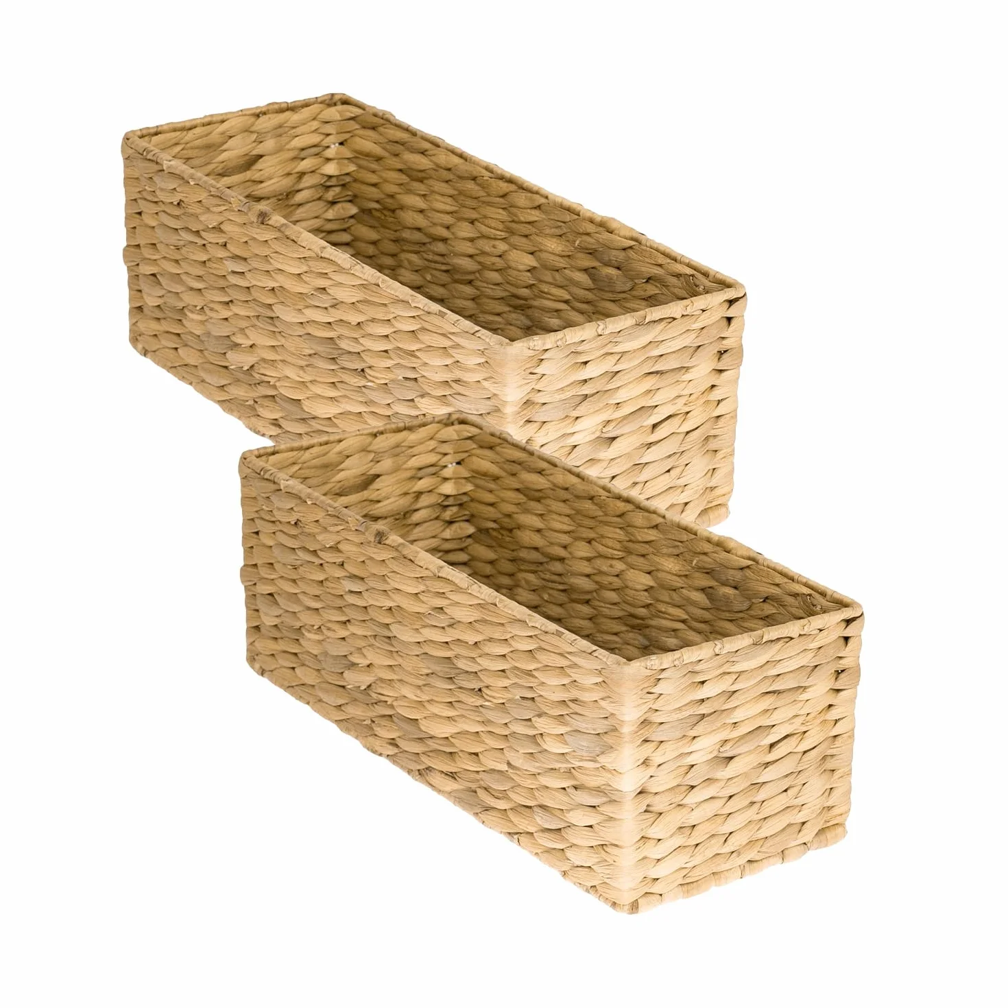 HMF Kosz do przechowywania kompatybilny z półkostką KALLAX, tkany kosz z hiacyntu wodnego do łazienki, kuchni i salonu, zestaw 2 szt., 38 x 15 x 14 cm, naturalny