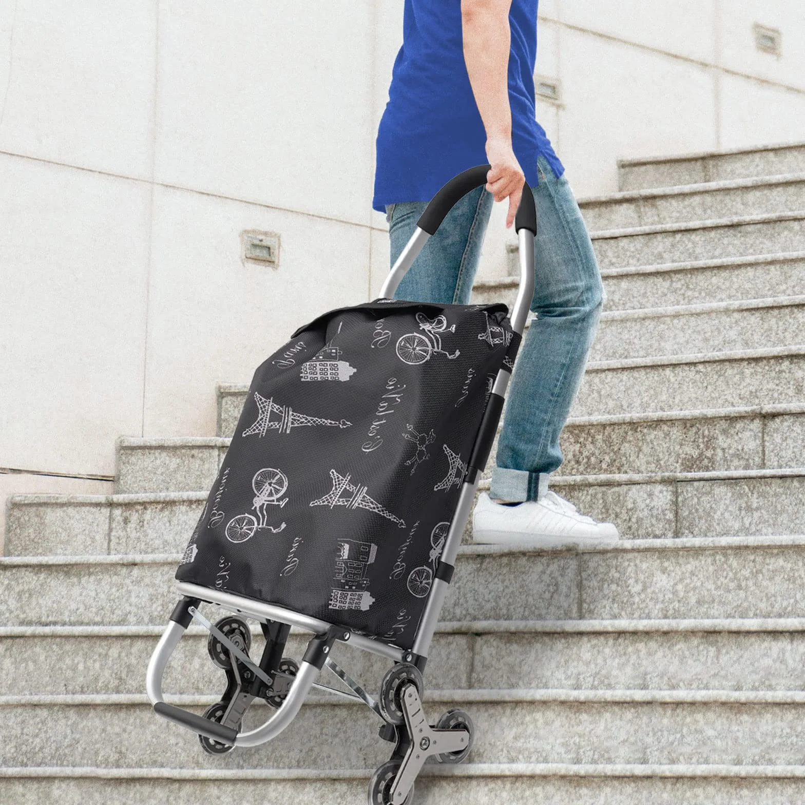 Wózek na zakupy ze stabilną aluminiową ramą i wyjmowaną wodoodporną torbą płócienną – idealny towarzysz podczas wygodnych i praktycznych zakupów