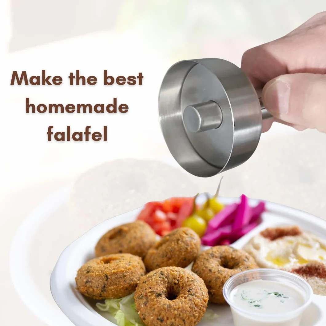 Falafel Maker Press Kształt pączka (z otworem), stal nierdzewna, najwyższej jakości, profesjonalne narzędzie kuchenne z Bliskiego Wschodu, forma do klopsików, łyżka 2,3 cala (5,75cm) średnica (1)