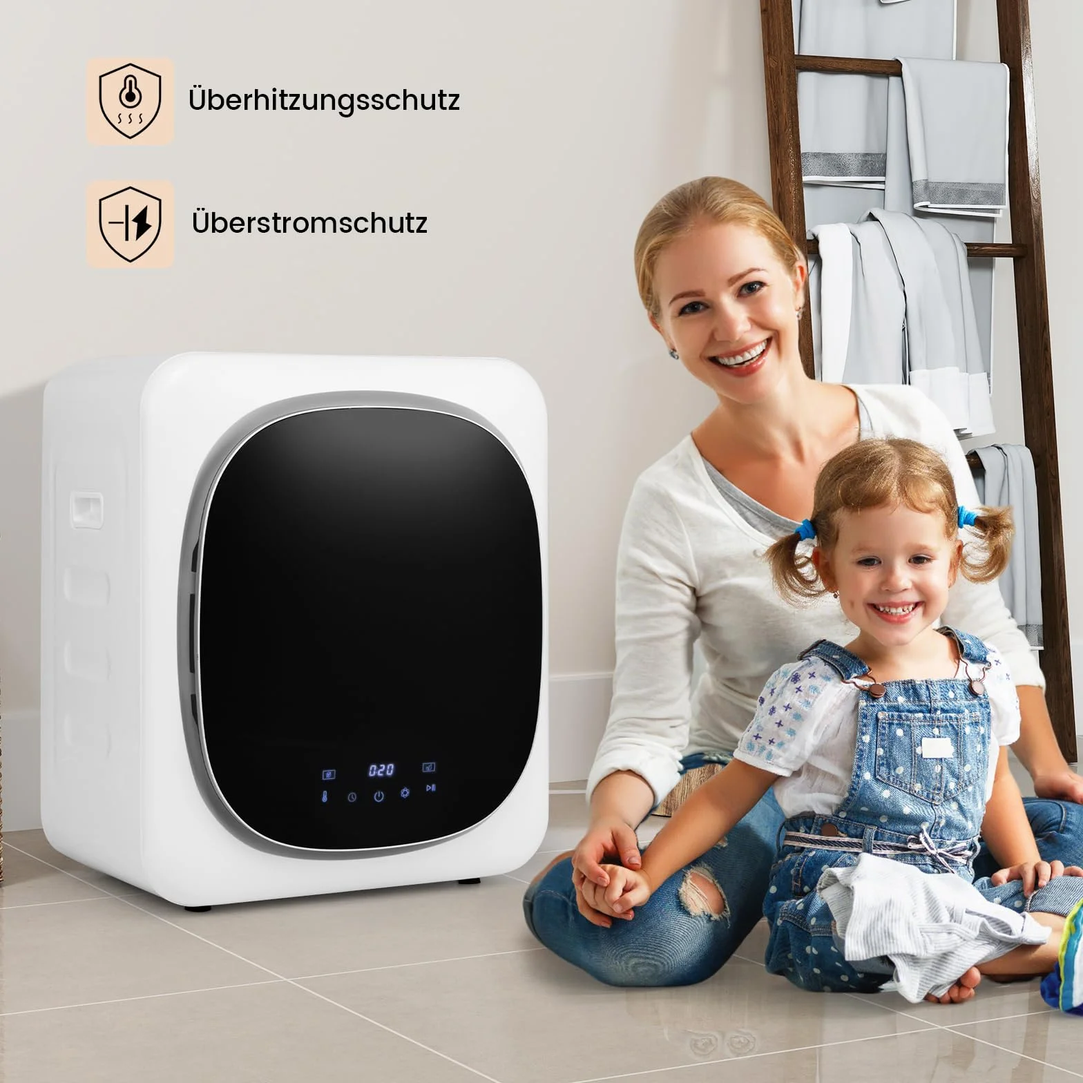 COSTWAY Mini suszarka, 5 kg, do 69℃, ekran dotykowy LED, suszarka wywiewowa z dezynfekcją i dezodoryzacją oraz zabezpieczeniem przed przegrzaniem, wielokrotna filtracja, 4 temperatury