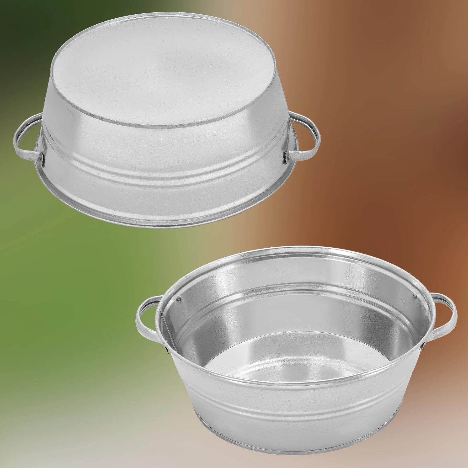 KOTARBAU® Miska Ocynkowana - 13 L - Misa Stalowa z Uchwytami - Miska Metalowa na Kwiaty - Rustykalna