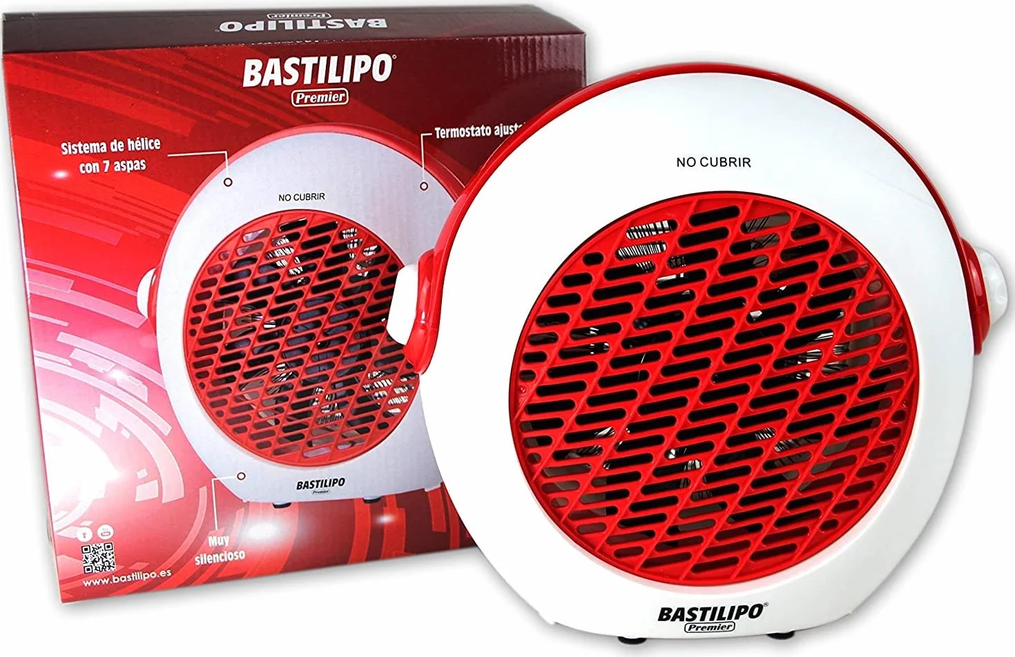 Bastilipo TERMOVENTYLATOR - 1000/2000W - Bardzo cichy, system 7-łopatkowy, funkcja świeżego powietrza na lato, urządzenie zapobiegające przewróceniu, regulowany termostat