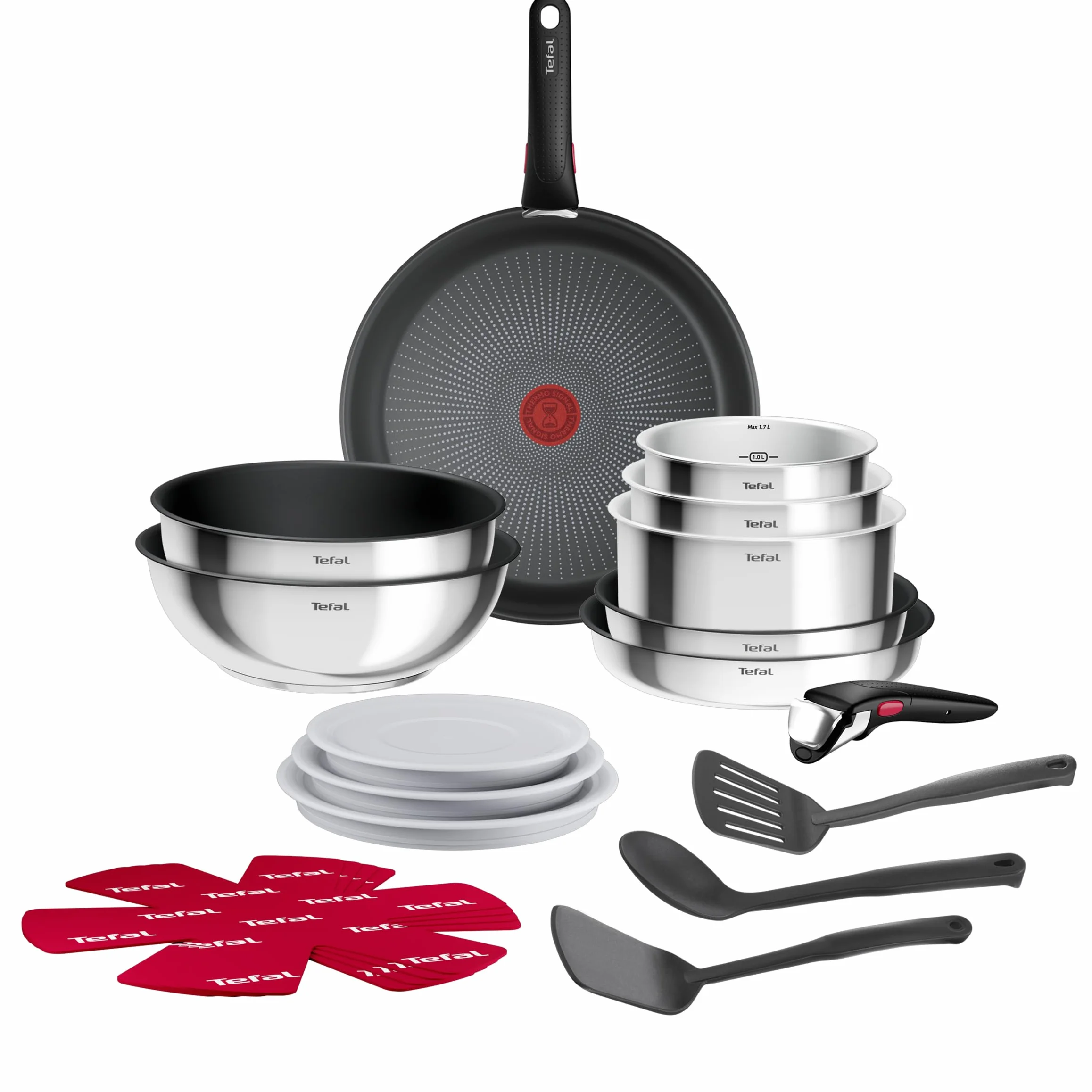 Tefal L897SK Emotion Zestaw garnków i patelni wszystkie rodzaje kuchenek, indukcja, srebrny, 20 elementów, odpinany uchwyt