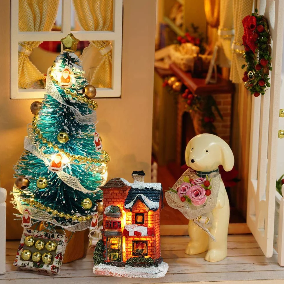 Bseical Village De Noel świecący dom świąteczny, wioska bożonarodzeniowa postać lampa wielokolorowa dekoracja bożonarodzeniowa (zestaw 6 szt., 4 x 6,5 x 9 cm)