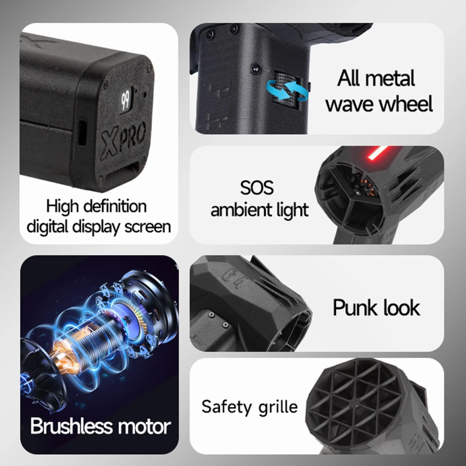Dmuchawa Turbowentylatorowa Przenośny, Brutalny Wentylator Turbo 64 Mm Metalowa Funkcja Szybki Silnik Bezszczotkowy ze światłem Otoczenia SOS