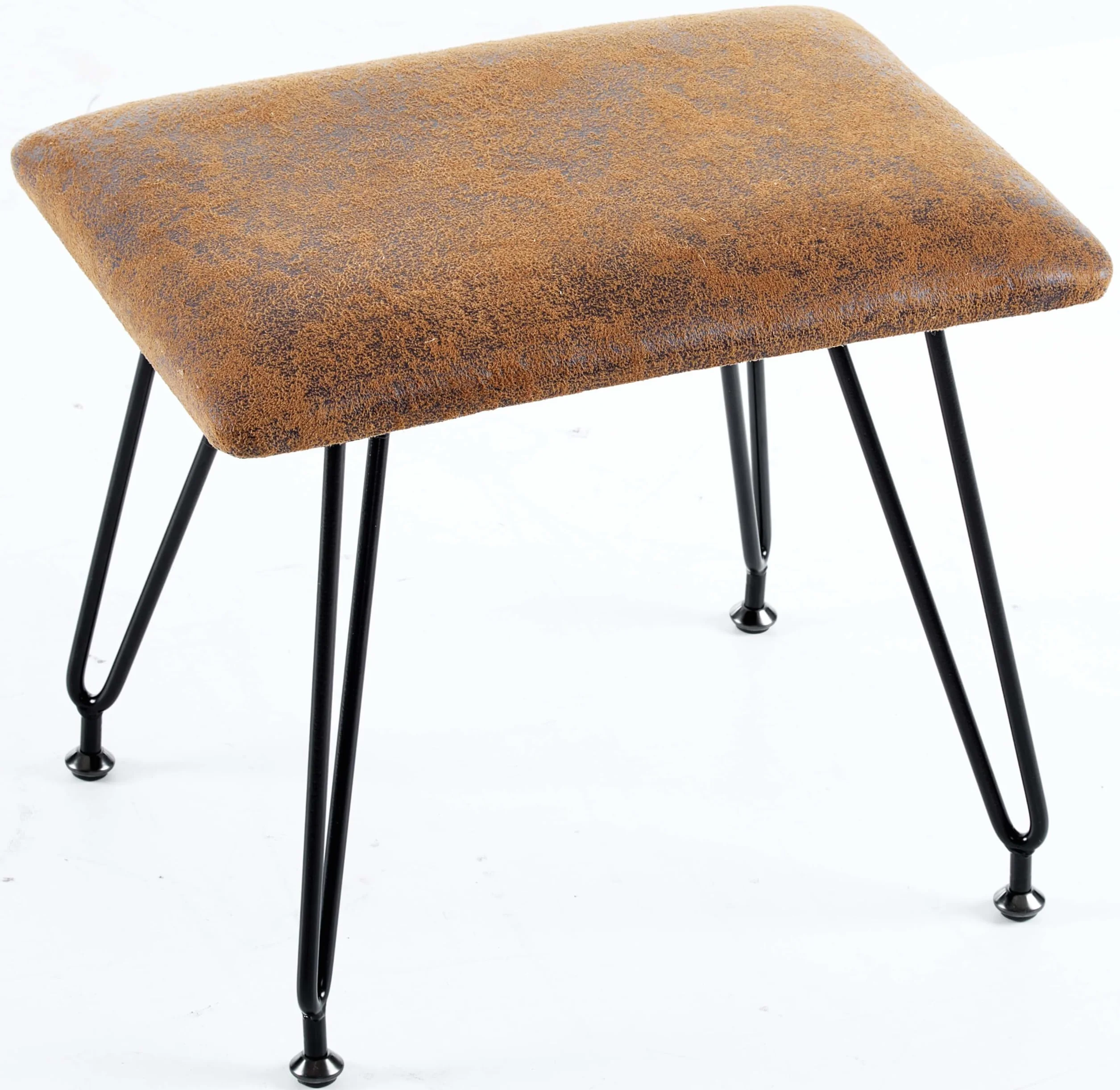 Balama Otoman podnóżek rustykalny 40 x 30 x 35 cm, brązowy w stylu vintage, metalowe nogi, wyściełane siedzisko, wodoodporne obicie z materiału, regulowane ślizgacze