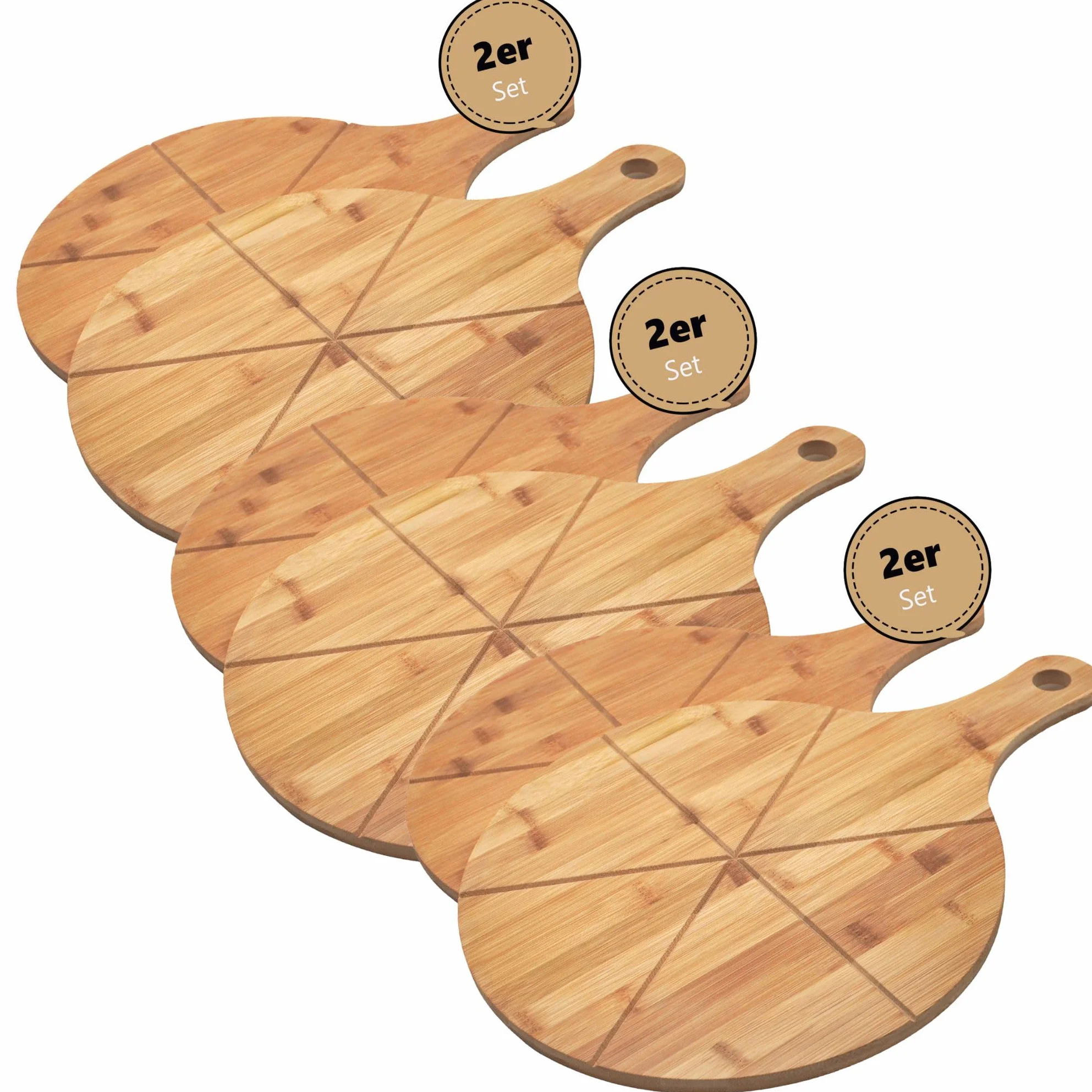 hausleben Drewniane talerze do pizzy 33 cm (zestaw 2-3-4 szt.) duża deska do pizzy z uchwytem, talerz podstawowy, okrągła deska do pizzy, drewniana deska do pizzy, pizza plate, deska do krojenia pizzy