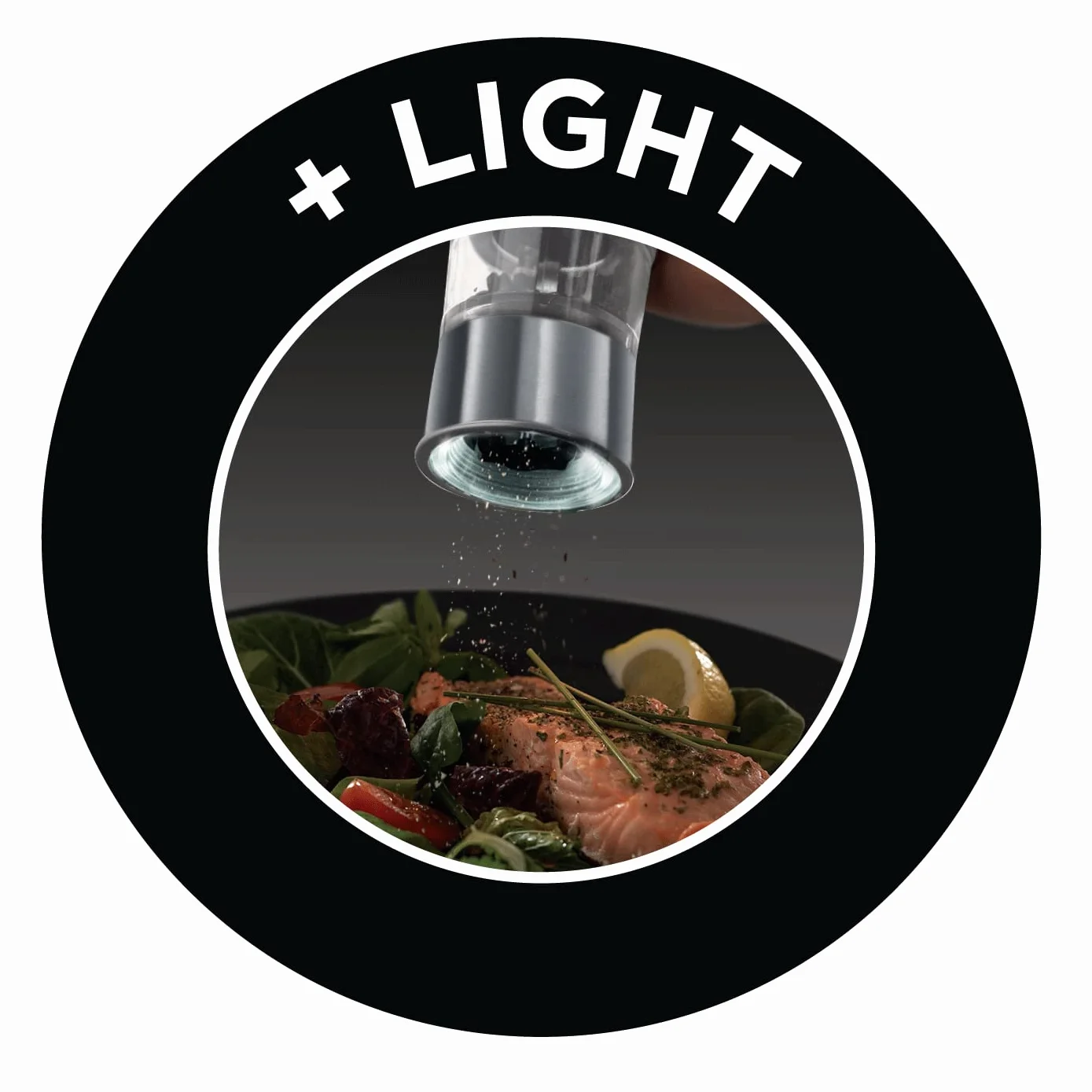 Russell Hobbs młynek do pieprzu i soli, młynek ceramiczny, regulacja stopnia mielenia od drobnego do grubego, oświetlenie LED, zasilanie bateryjne, 2 pokrywy dolne 23460-56