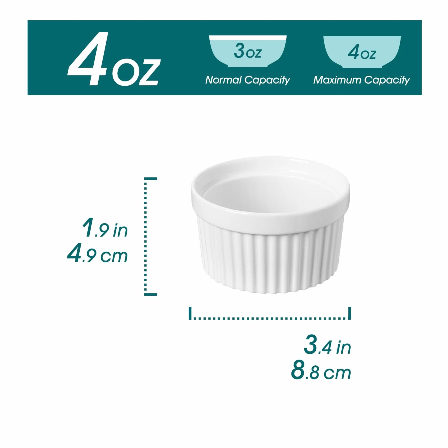 vancasso Ramekins 113 g, zestaw 6 naczyń do sufletu, biała porcelana, kremowe ramekiny, kubki do pieczenia pudddingu, owoców, dipów, zmywarki i piekarnika