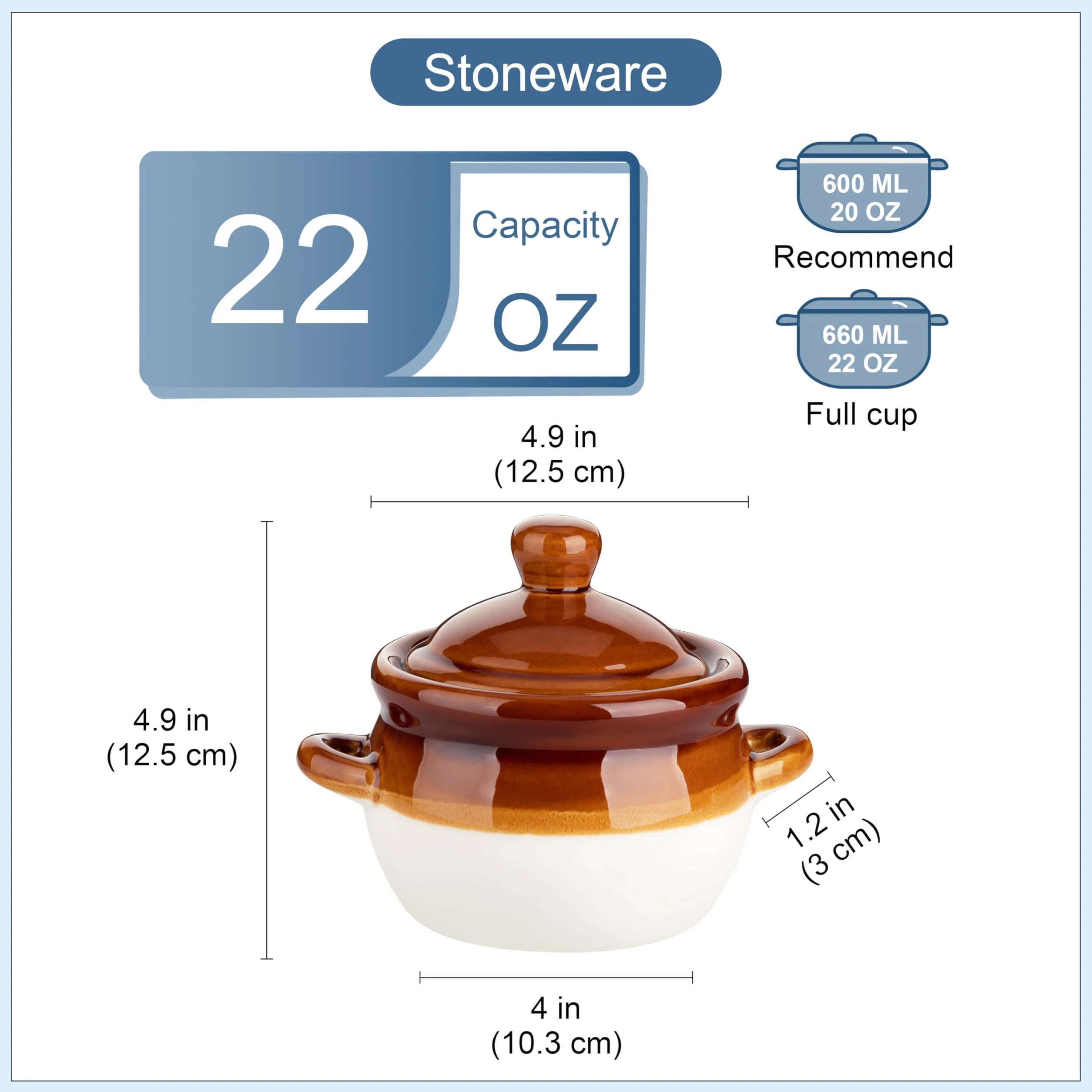 LOVECASA Francuskie miski do zupy cebulowej z uchwytami, pokrywkami i serwowania, ceramiczne, nadają się do piekarnika, chili, gulasza wołowego, płatków, lasagne, 4 szt.