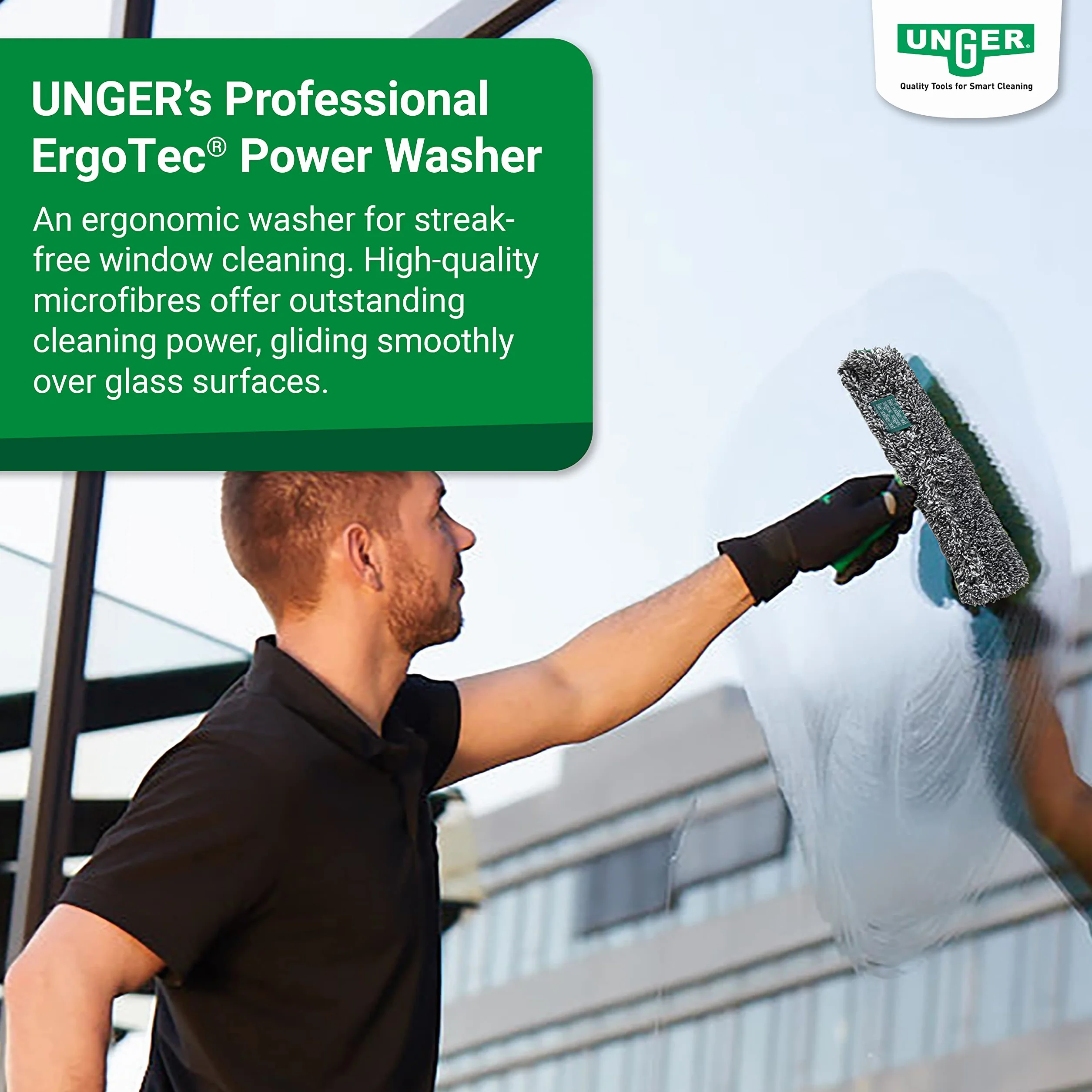 Unger ErgoTec Power myjka (szerokość 45 cm, poszewka z mikrofibry 100% poliester, 2-komponentowy uchwyt, poszewka z zapięciem na rzepy, do okien bez smug) BC450 czarna