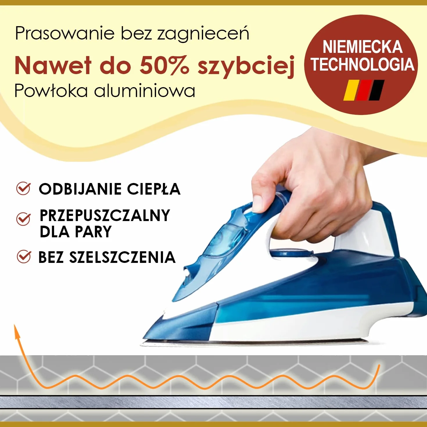 arteneur Pokrowiec na stół do prasowania wyprodukowany w Niemczech 150 x 50 cm do centralnej pary – gumowy ściągacz, powłoka termiczna z aluminium, przepuszczająca parę (XXL)
