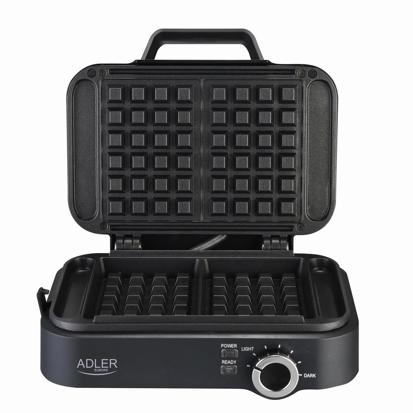 Adler Europe - Mała, podwójna gofrownica 2000 W - regulowany poziom ogrzewania - dwa klasyczne gofry jednocześnie - powłoka nieprzywierająca - 2 lampki kontrolne - głębokie płytki waflowe