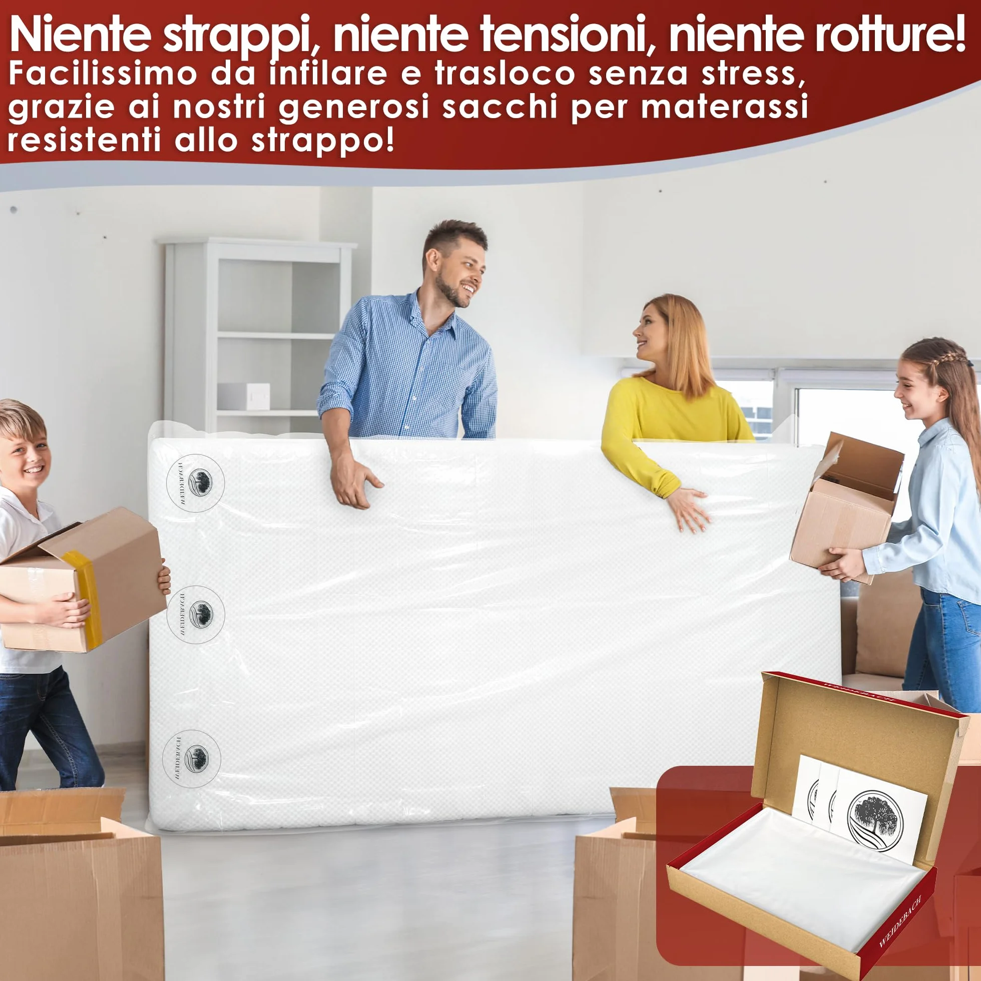 WEIDEBACH® Wytrzymały pokrowiec na materac, torba na materac o wymiarach 160 x 200 cm, torba do przechowywania i transportu, pokrowiec ochronny na materac chroniący przed zapachami i wilgocią