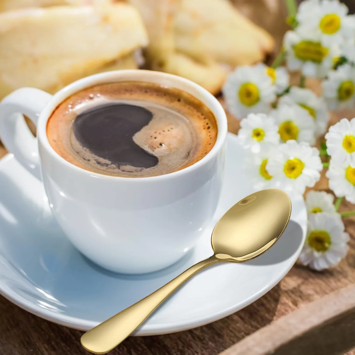 Zestaw 12 złotych łyżeczek deserowych ze stali nierdzewnej, łyżeczki do kawy, łyżeczki do mieszania, latte do domu, restauracji, hotelu, na wesele, wydarzenie, imprezy