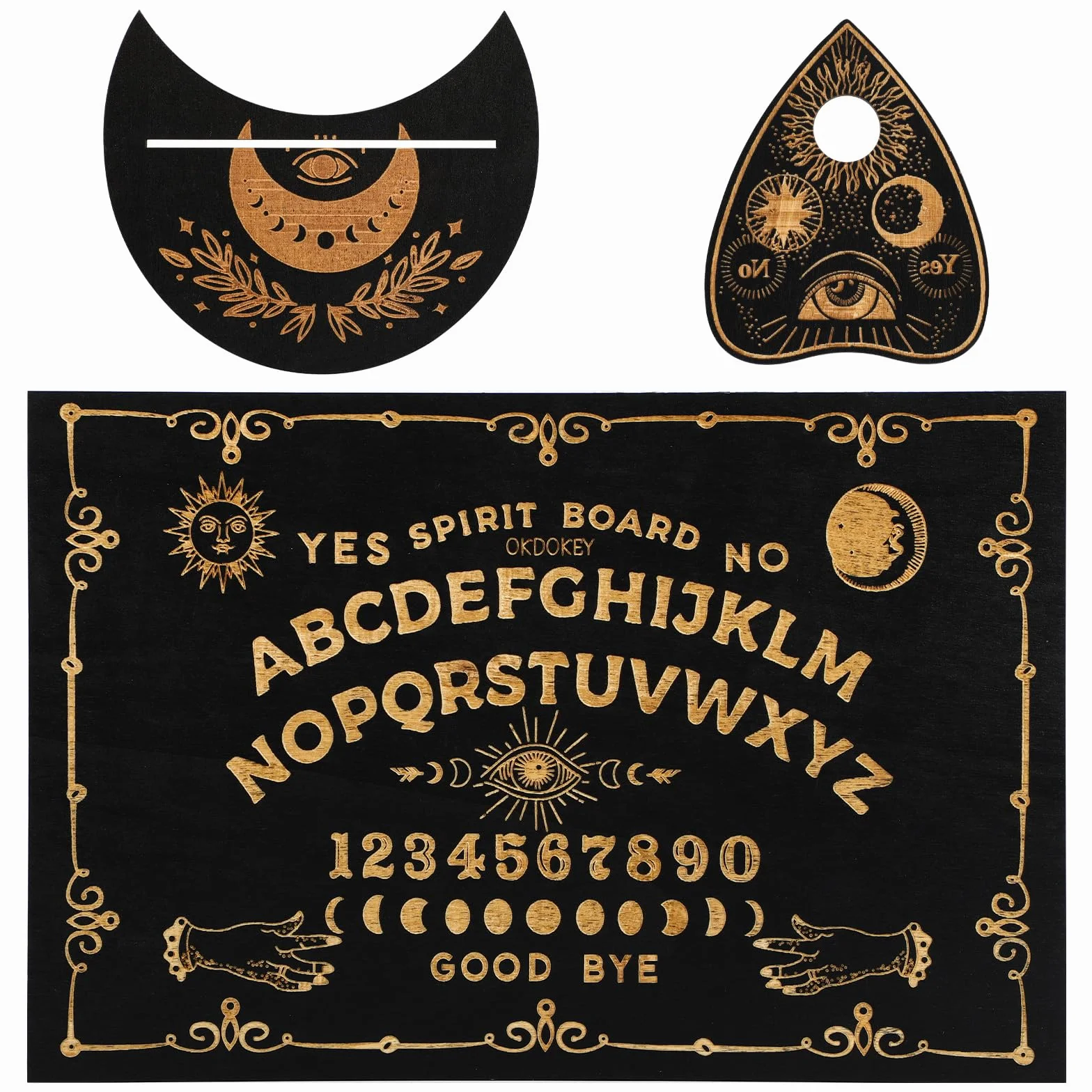 Drewniana czarna tablica Ouija 30 x 18 cm klasyczne tablice dyskusyjne z planszetką, metafizyczna tablica duchowa wiccan prezenty