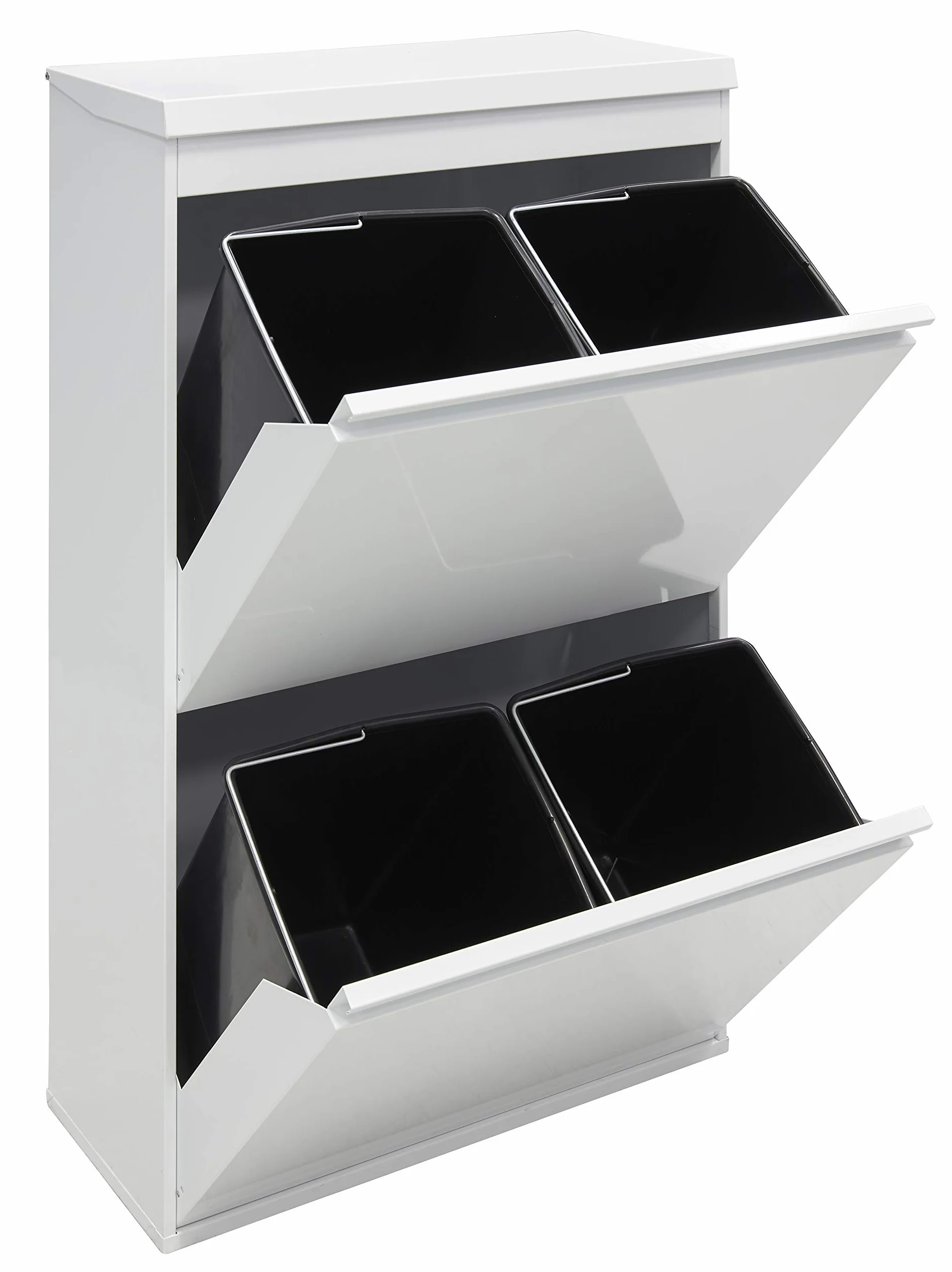 ARREGUI Top CR621-B system segregacji śmieci ze stali z pudełkiem do przechowywania z pokrywką | 4 przegródki do kuchni | 4 pojemniki na śmieci | wyjmowany kosz wewnętrzny z uchwytem | 4 x 17 l (68 l)