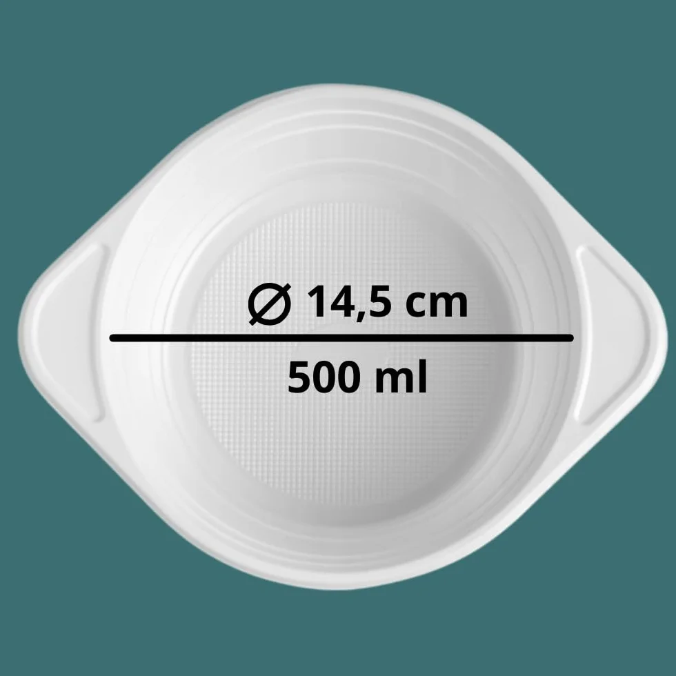 RAGO® Talerze na zupę 500 ml, miski do zupy, wielokrotnego użytku, 100 sztuk, plastikowe miski, pojemniki na zupę, okrągłe z uchwytem na 500 ml, talerze do zupy z polipropylenu, wielokrotnego użytku,