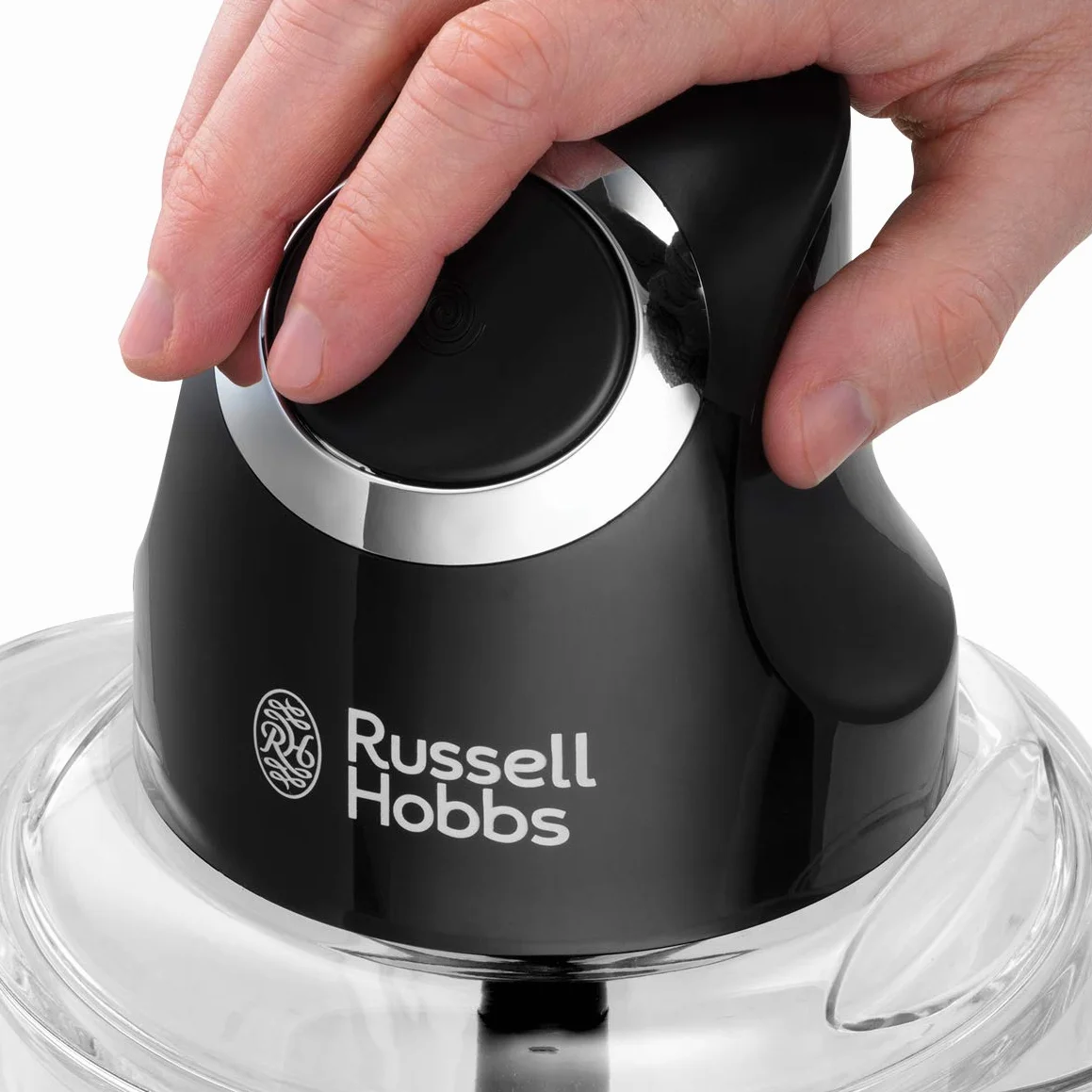Russell Hobbs rozdrabniacz, dwuskrzydłowe ostrza, ostrza ze stali nierdzewnej, szklany pojemnik, sterowanie jednym przyciskiem, pojemność 0,5l, moc 200W, czarny matowy, Desire 24662-56