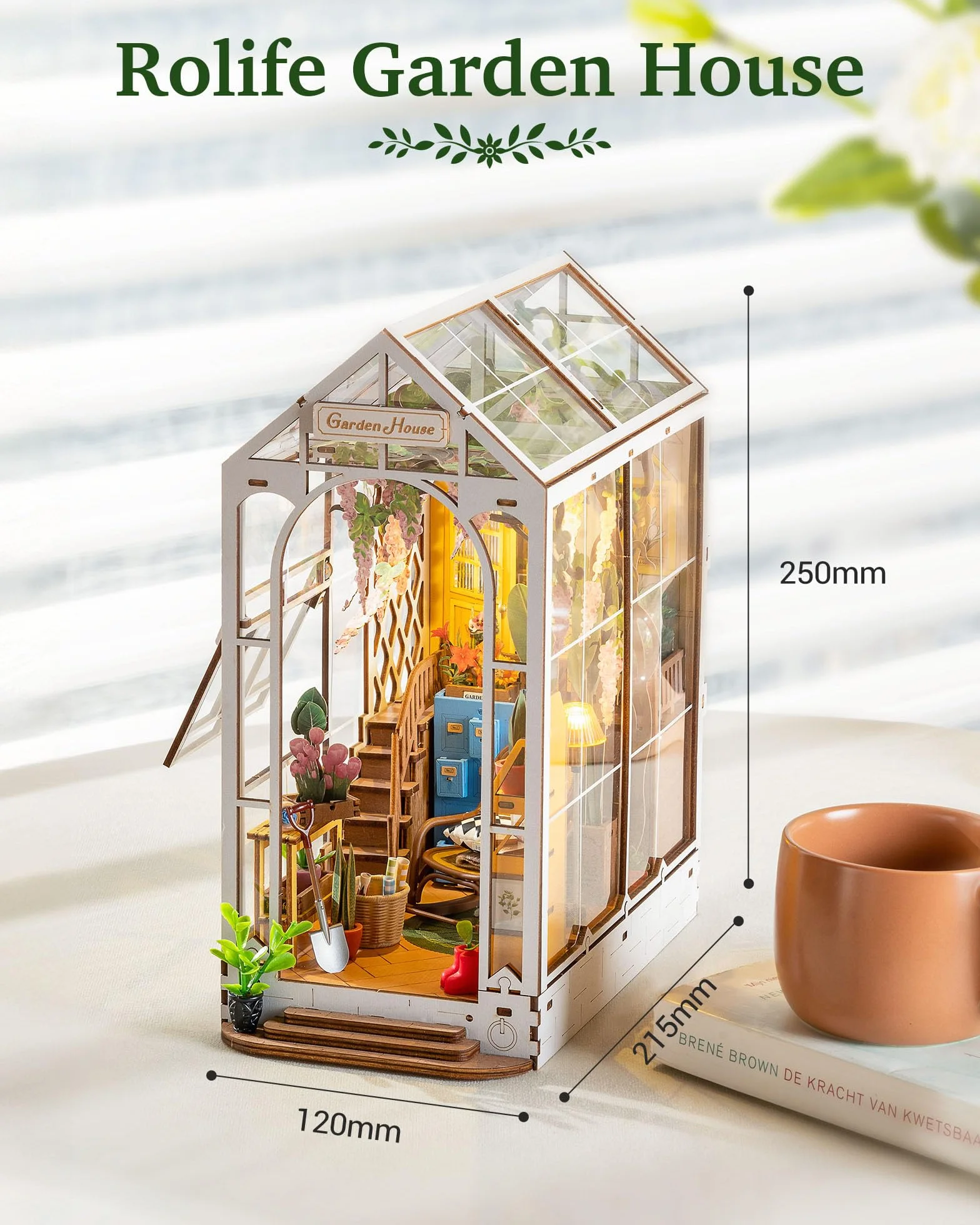 Rolife Zestawy Book Nook dla dorosłych DIY miniaturowy zestaw ze światłem do dekoracji biurka biblioteki półki na książki 3D drewniane puzzle szklarnia Booknook zestawy modeli dla dorosłych do