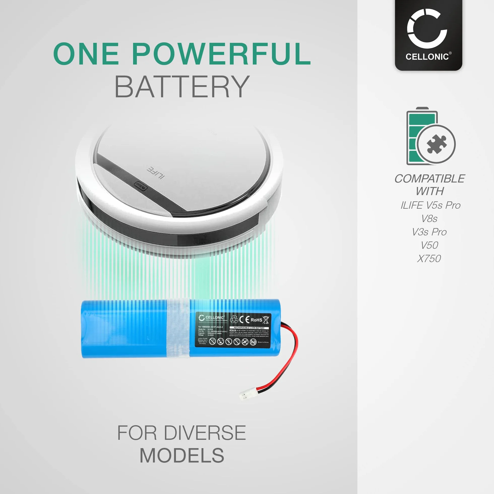 CELLONIC bateria zamienna do ILIFE Zaco V5s Pro V3s Pro V5x 14.4V 2600mAh litowo-jonowy
