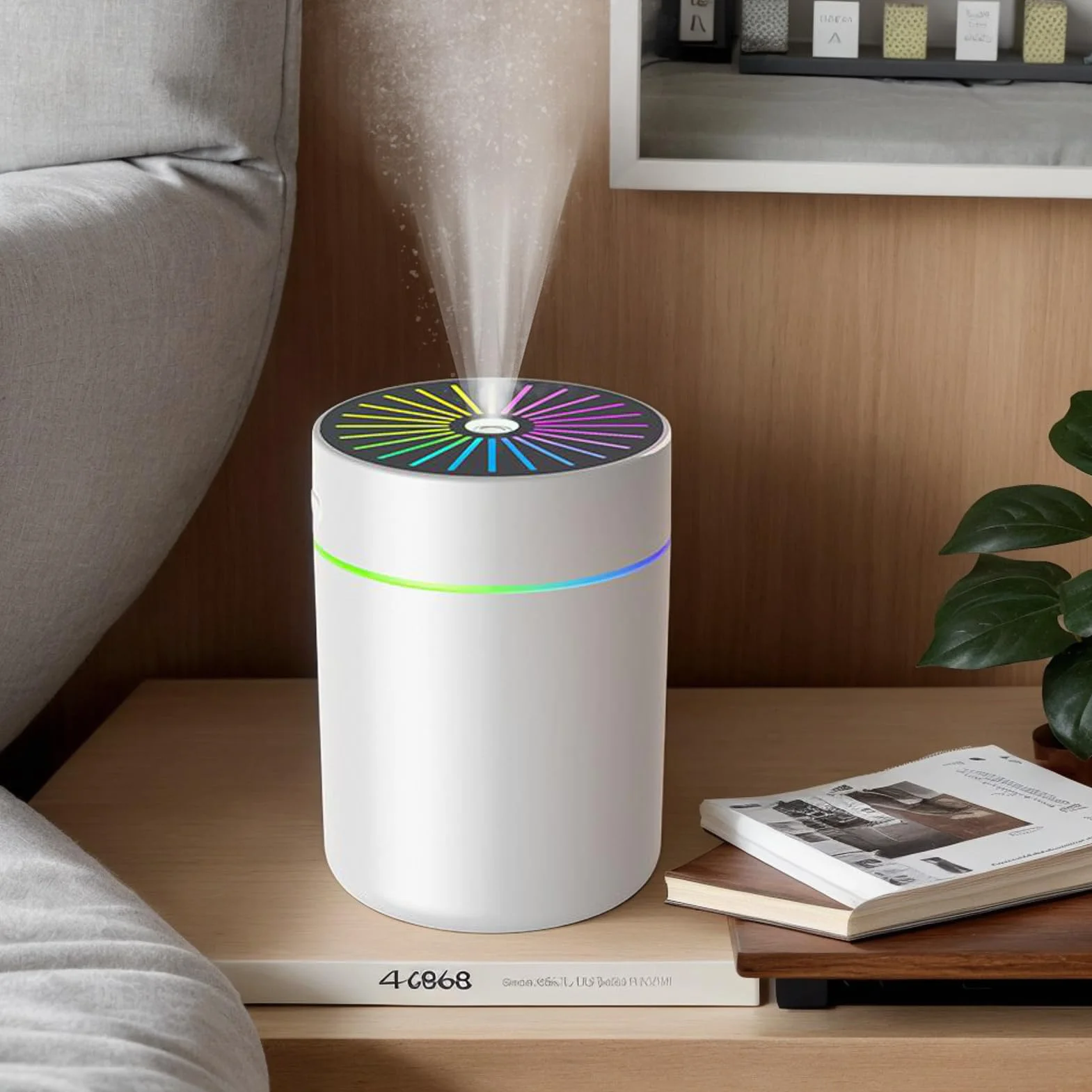 Nawilżacz biurkowy, 0,5 l mały nawilżacz i oczyszczacz roślin, ABS, PP timer automatycznego wyłączania, filtrowany rozpylacz, idealny do żłobka, dzieci, hotelu, podróży i użytku w łazience, 6,7 x 6,7