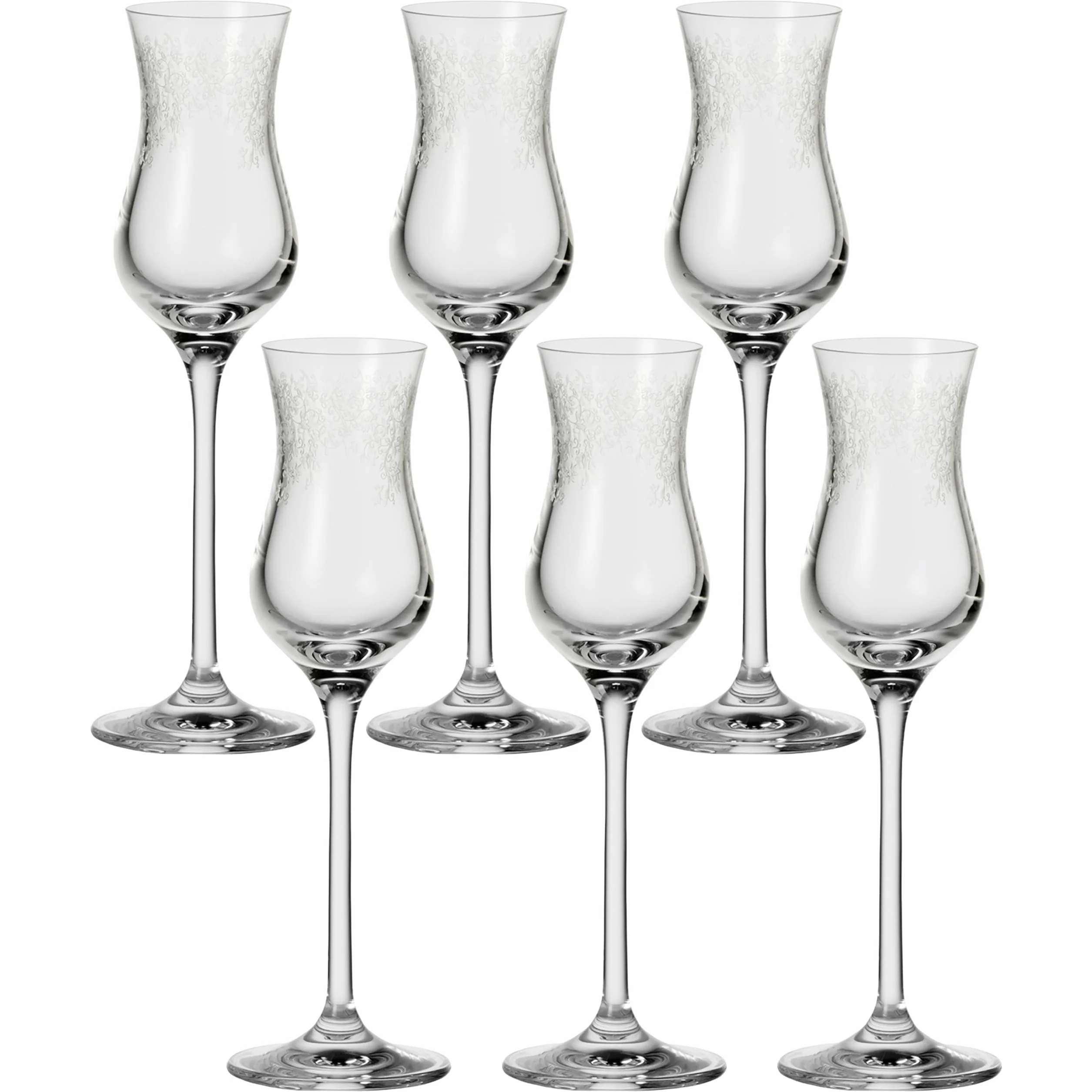 Leonardo Chateau 035298 zestaw 6 szklanek do digestif, nadają się do mycia w zmywarce, z wyciągniętą rączką, kielich z grawerunkiem, 9 cl
