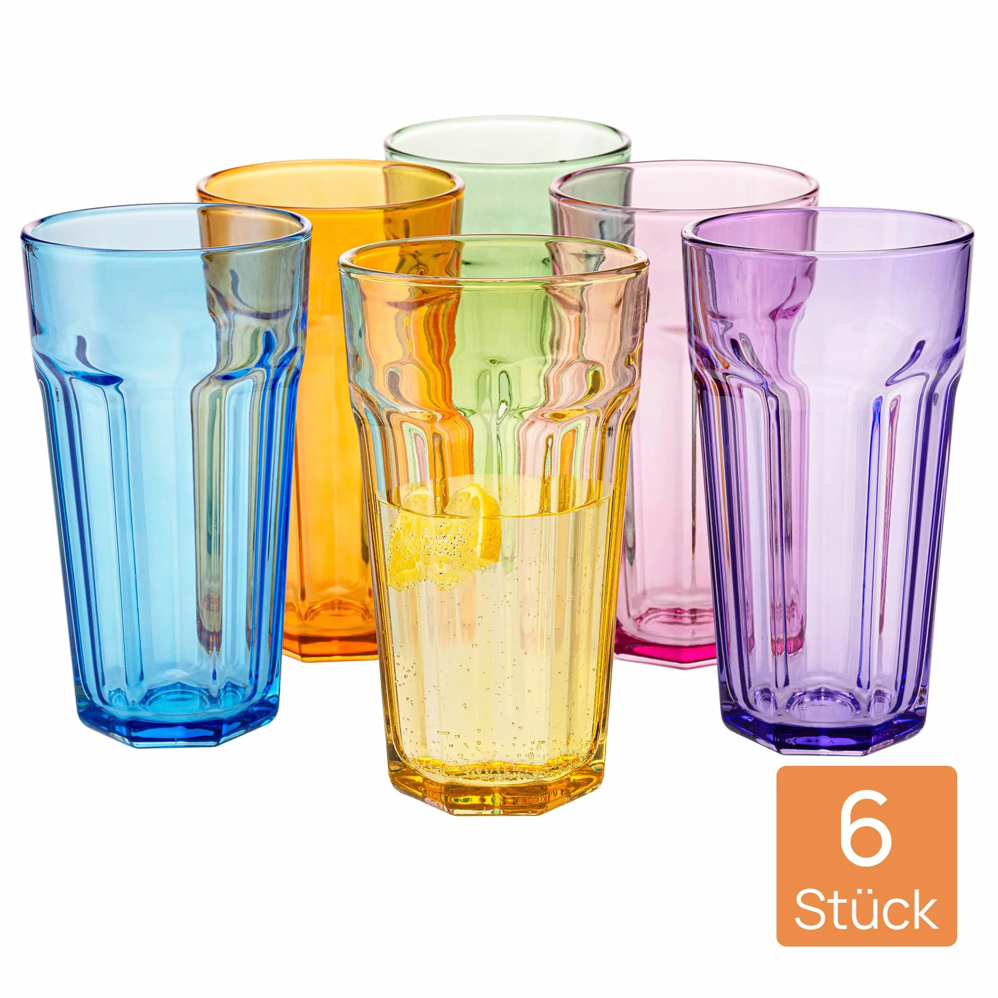 TREND FOR HOME -Gigi Rainbow Blast Mix: Duże Szklanki 700 ml, Zestaw 6, Szklanki do Koktajli, Kawy Mrożonej, Long Drinków XXL, Kolorowe, Lemoniady, Soku, Smoothie.