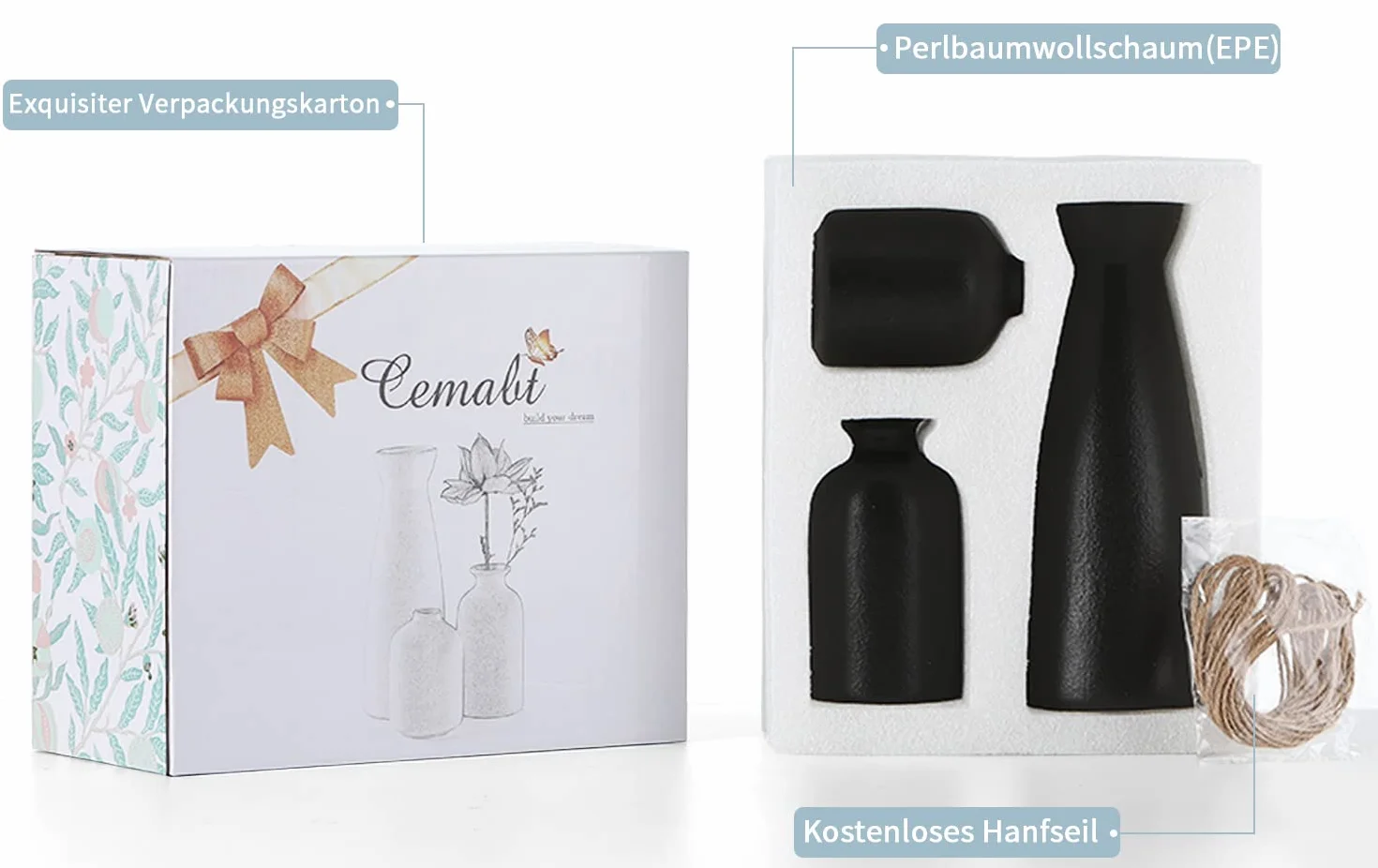 CEMABT Ceramiczne Wazon Zestaw 3 Małych Wazonów na Kwiaty Dekoracja Domu